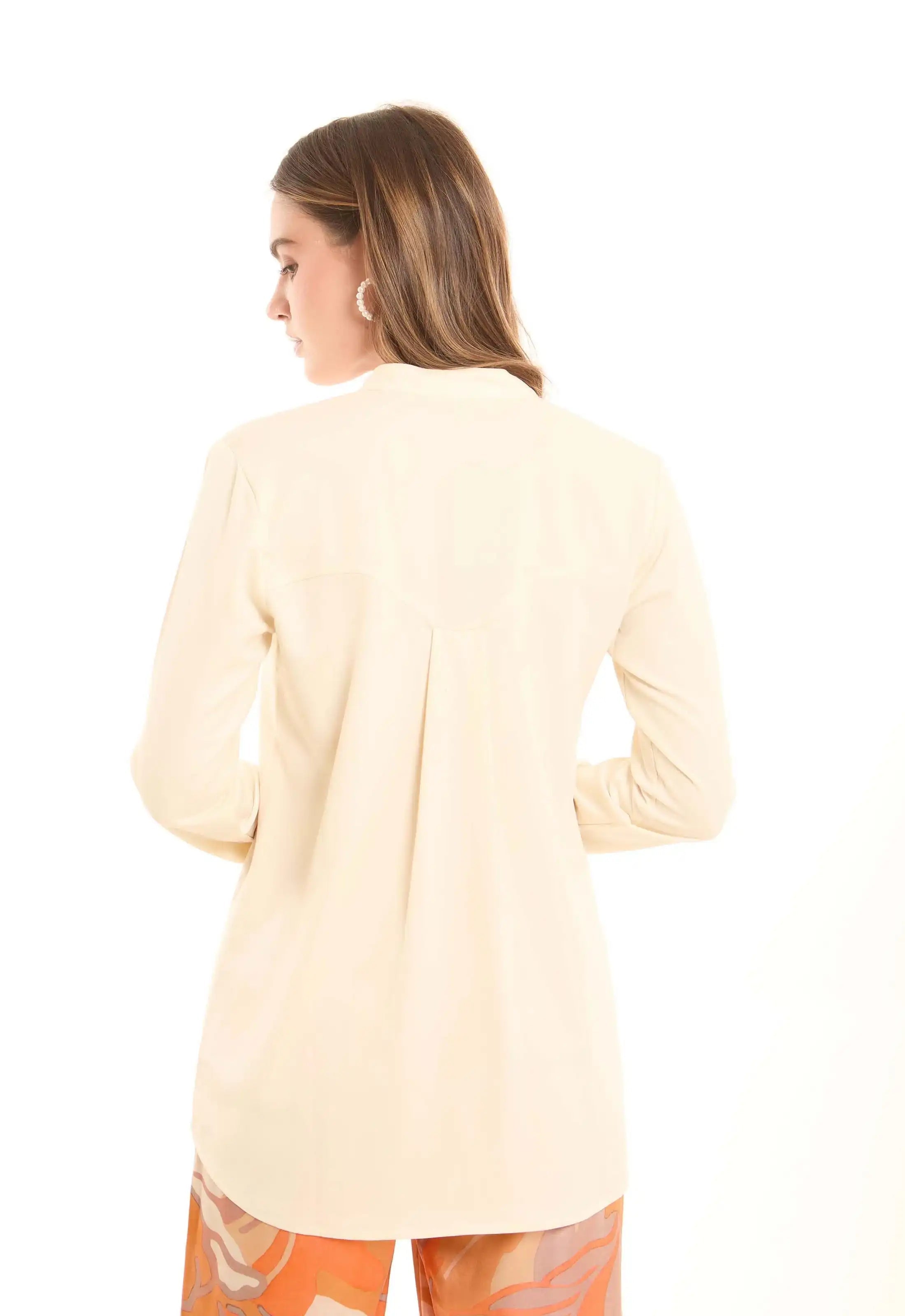 Minimalist Long-Sleeve Blouse with Fabric Buttons