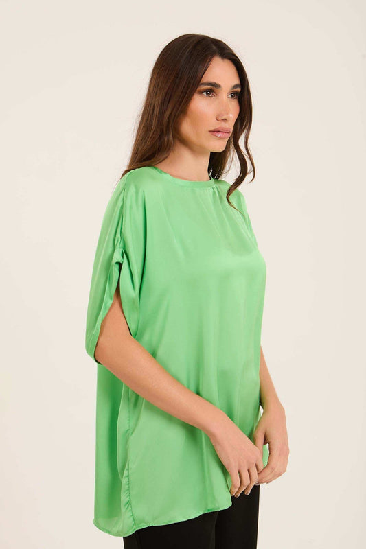 Roll-Up Short Sleeves Satin Top
