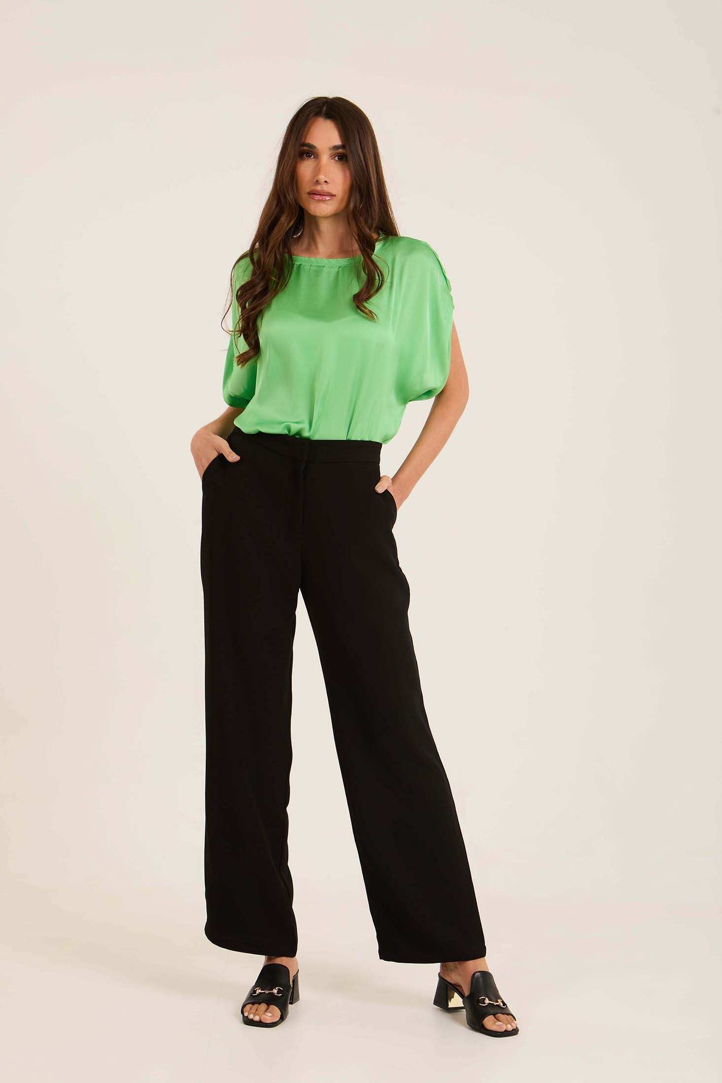 Roll-Up Short Sleeves Satin Top