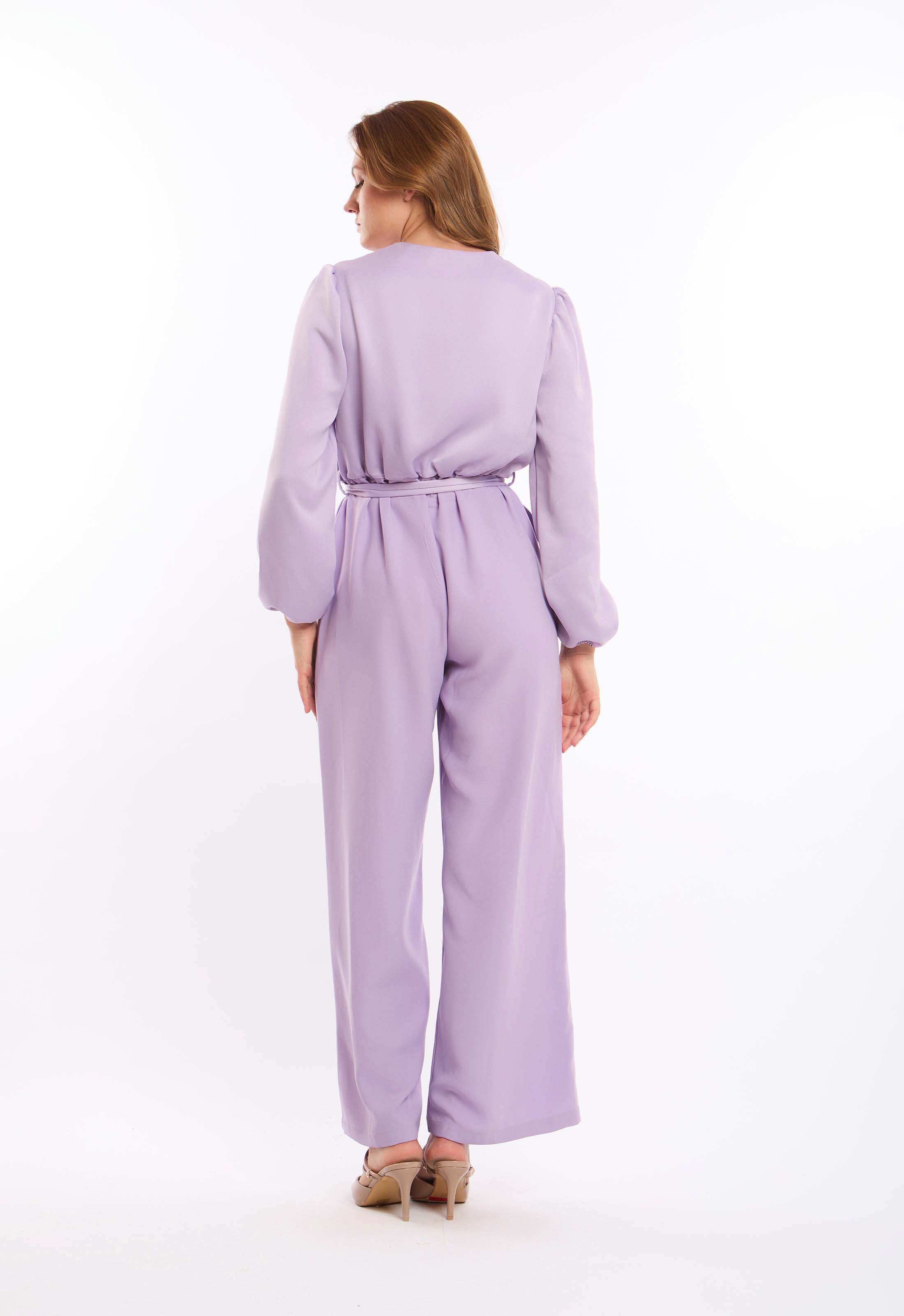 Long Sleeves V-Neck Jumsuit with Tie Waist