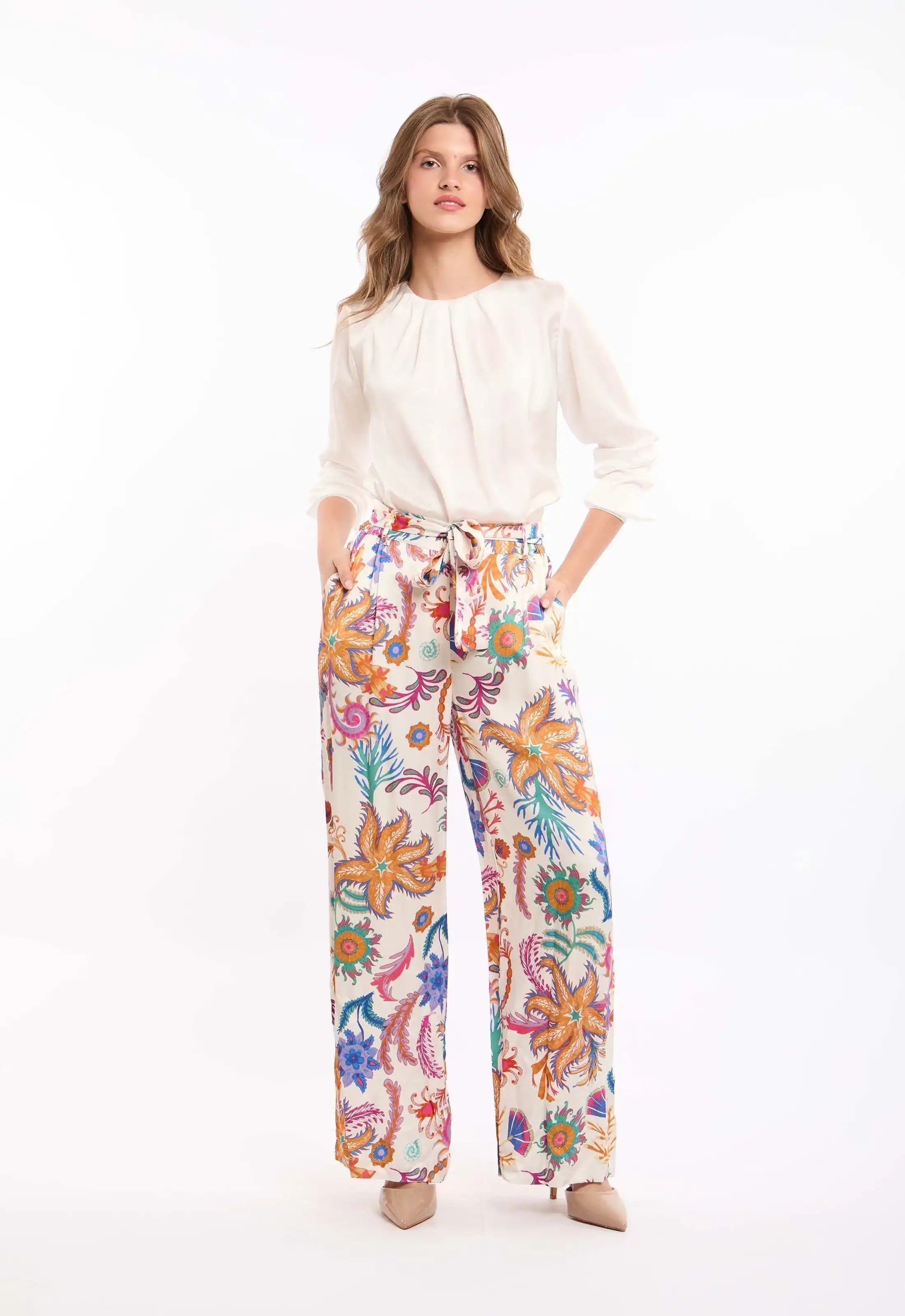 Vibrant Floral Wide-Leg Pants