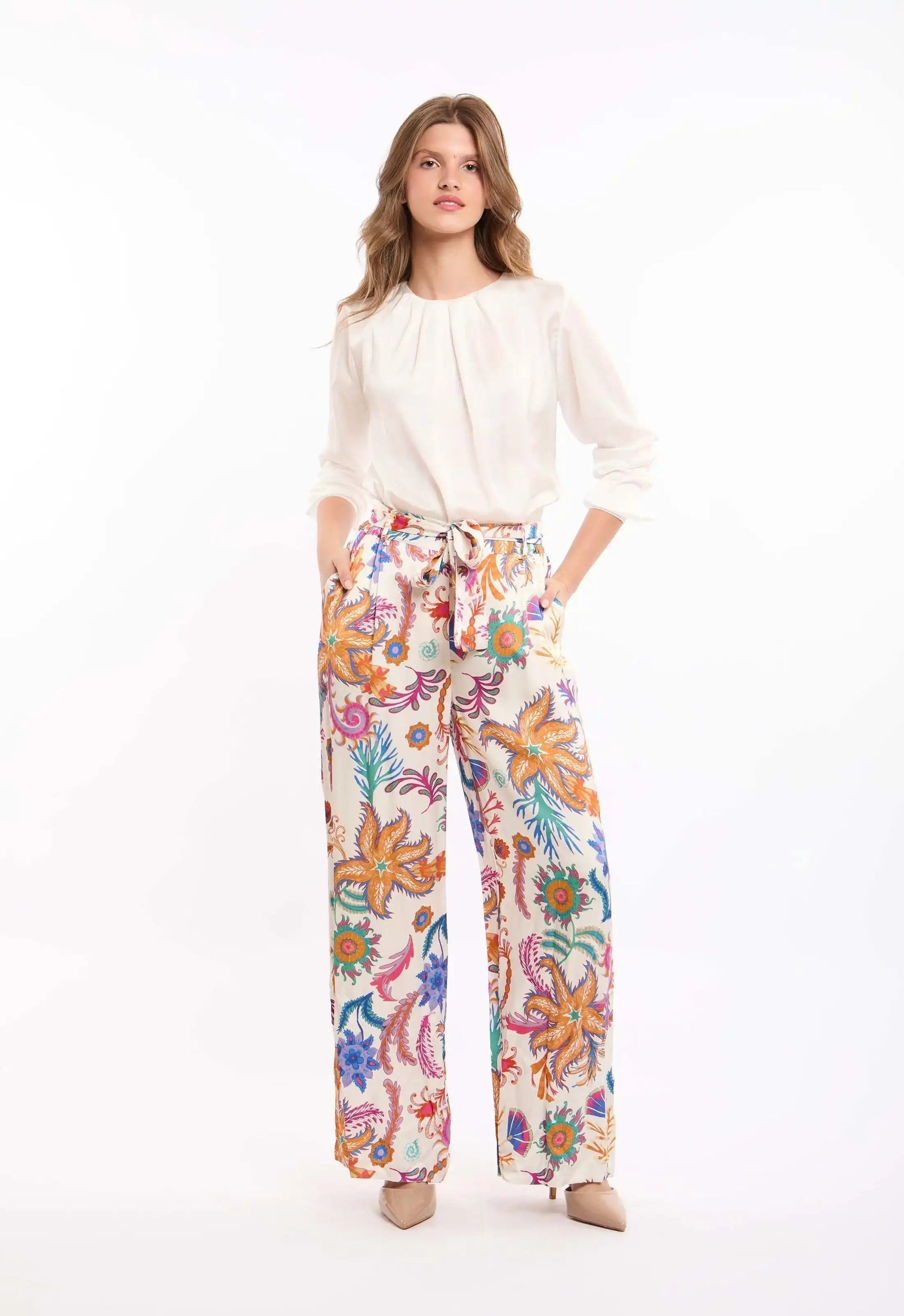 Vibrant Floral Wide-Leg Pants