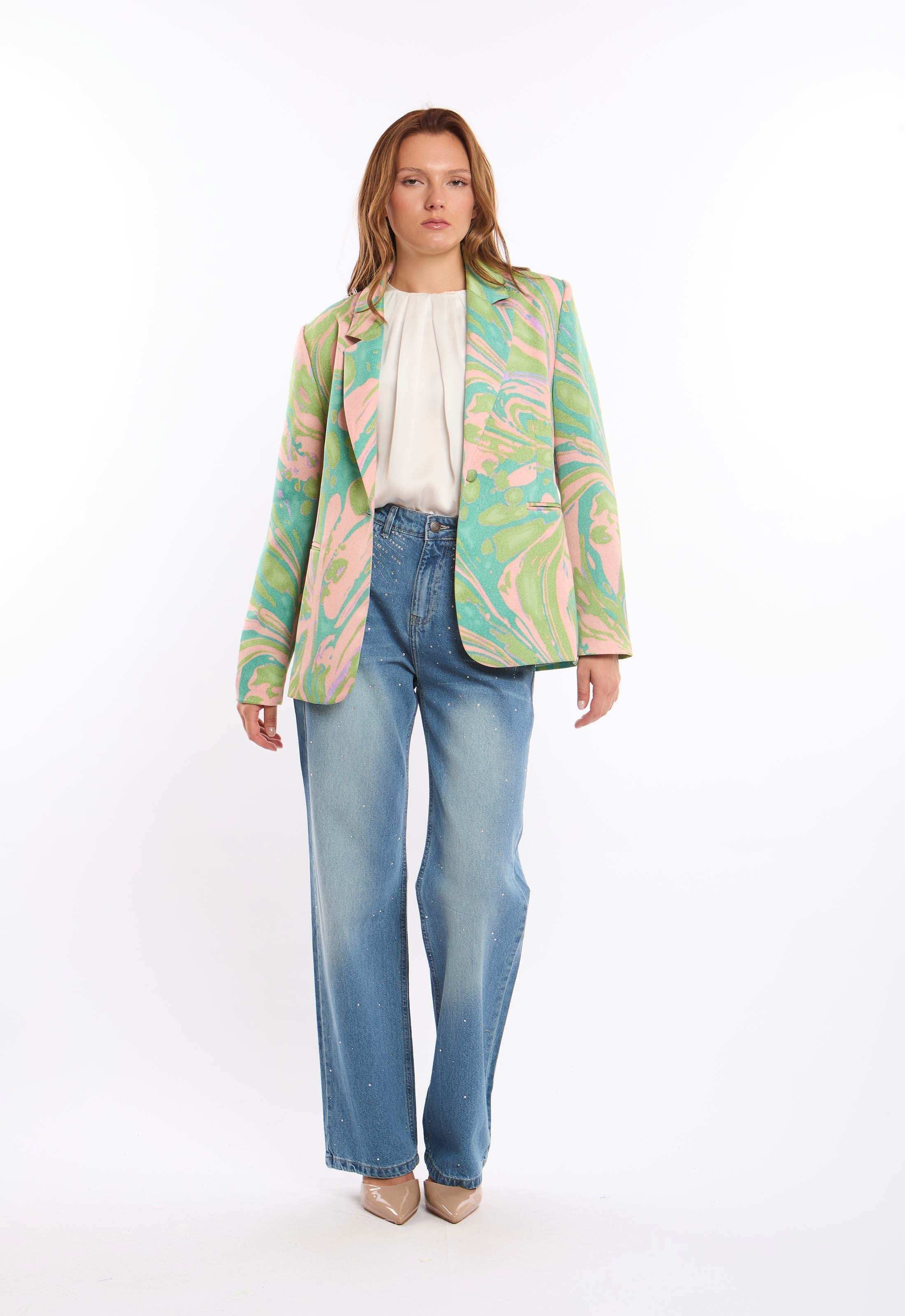 Marble-Print Tailored Blazer