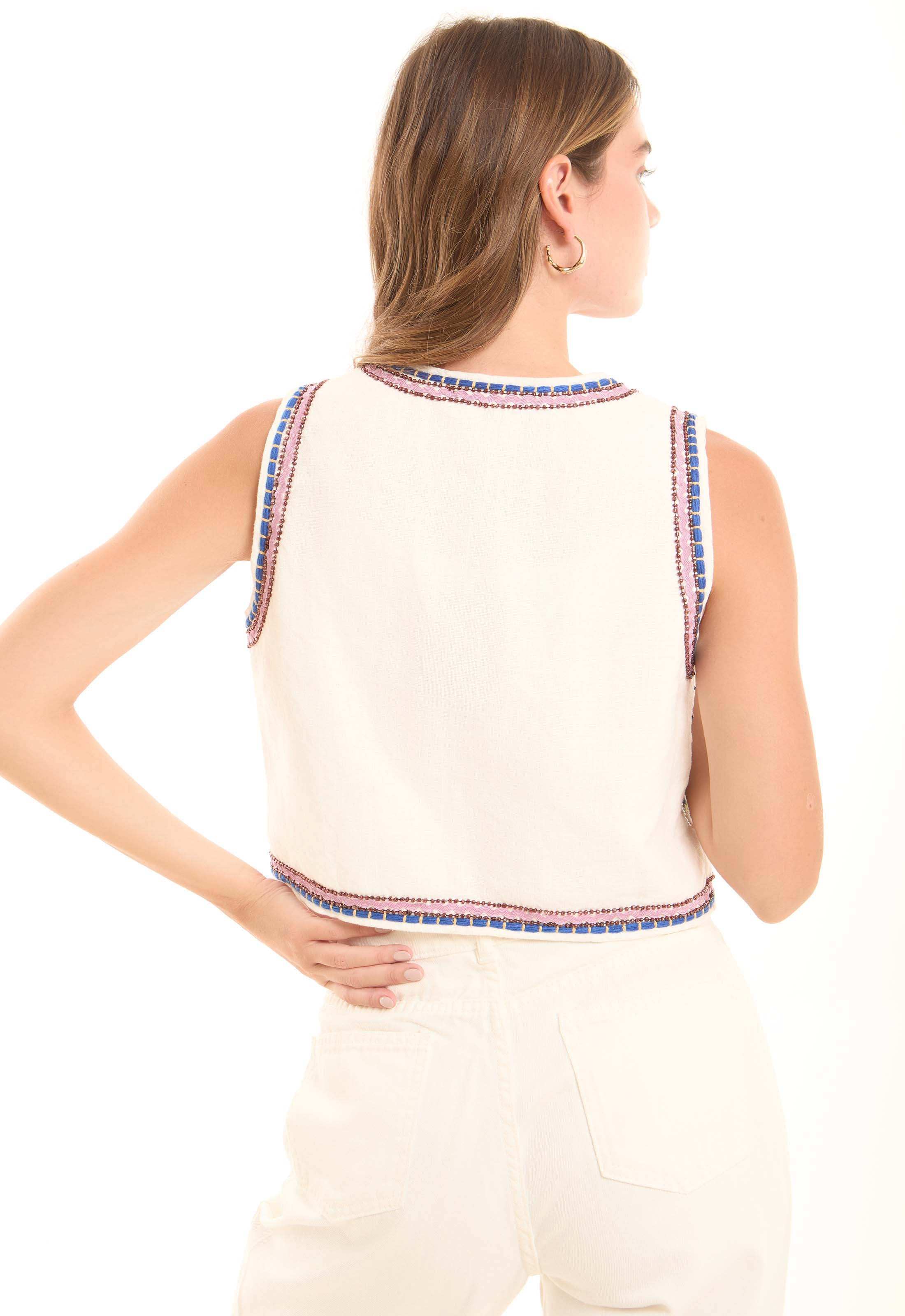 Embroidered Geometric Boho-Style Vest