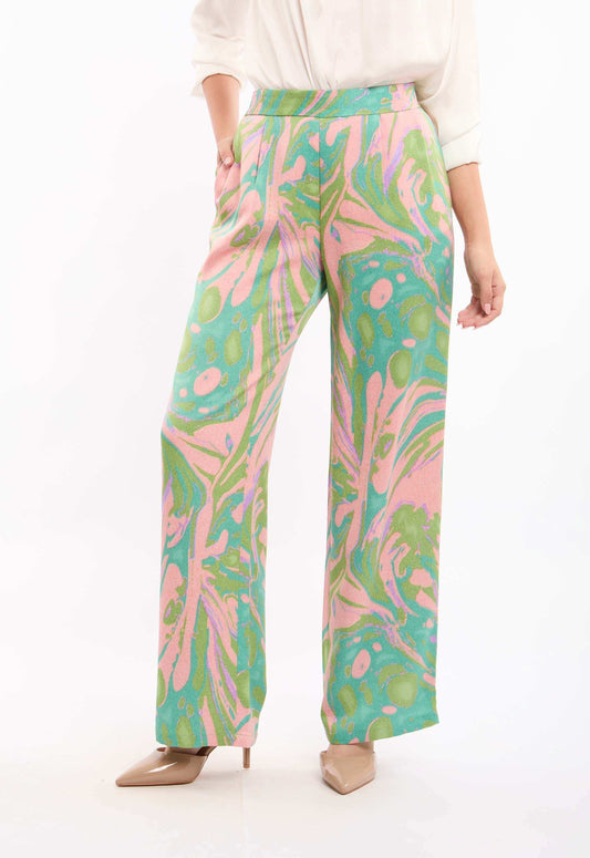 Wide-Leg Pants with Artistic Print