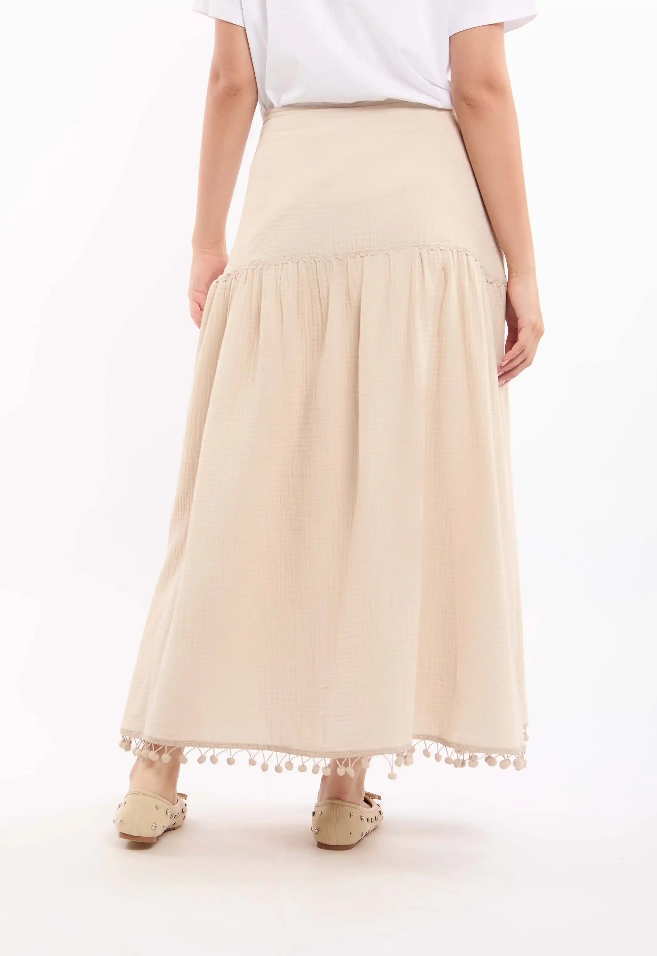 Textured Casual Skirt with Boom Boom Trim