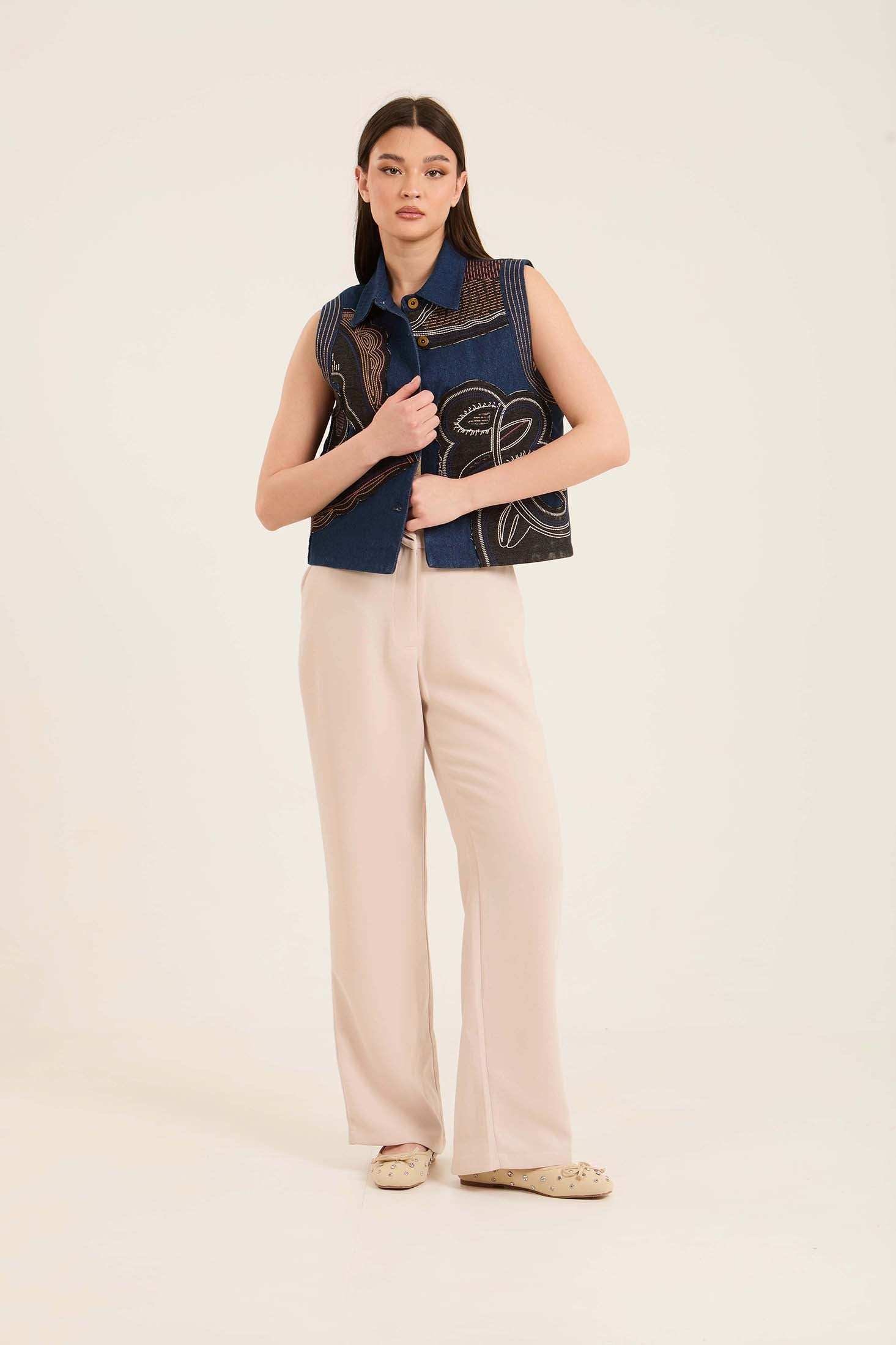 Stitched Patches Buttoned Vest with Turn Down Collar