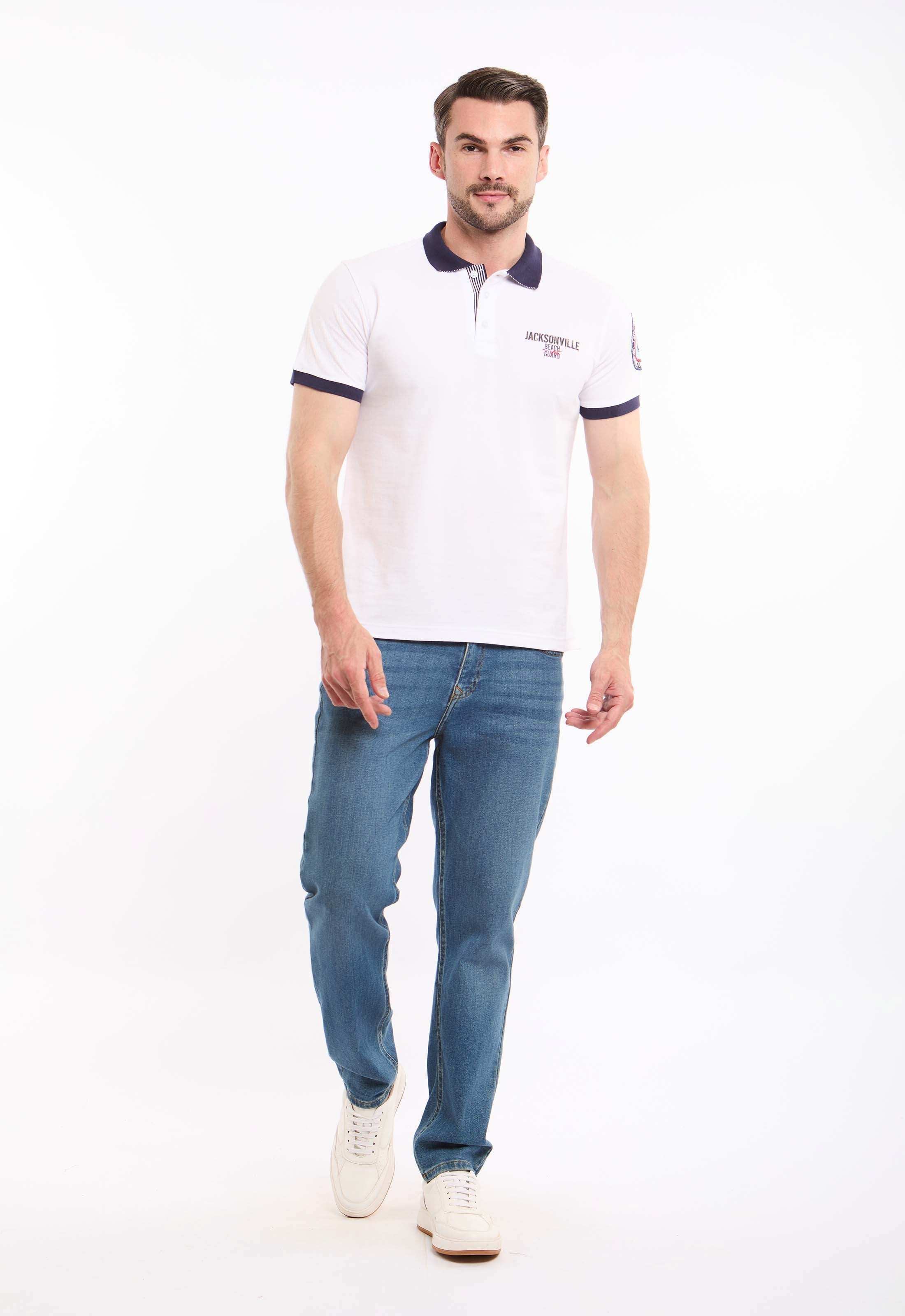 Buttoned Neck Polo Shirt with Patched Sleeve