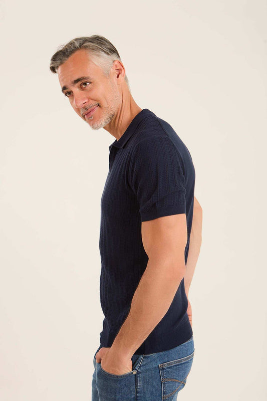 Perforated Striped Slip On Polo Shirt