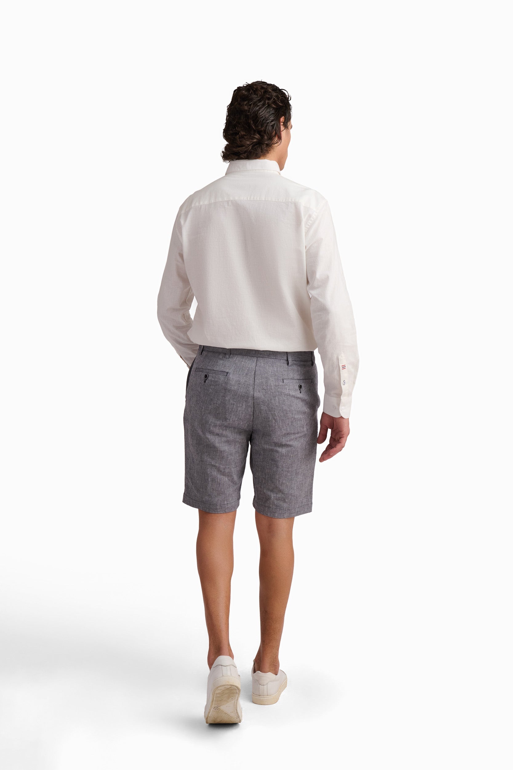 Grey Linen-Cotton Shorts