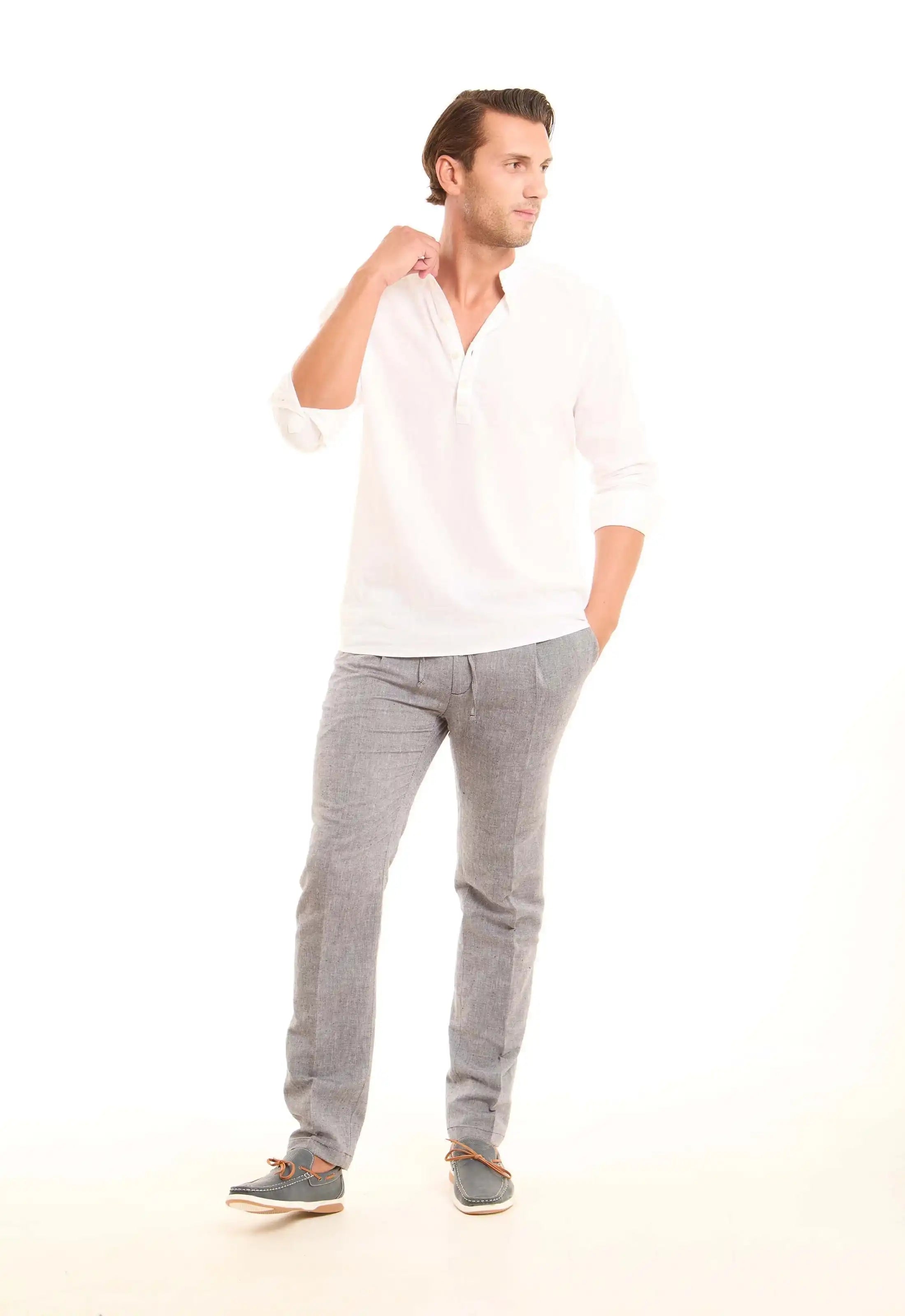 Linen-Cotton Straight Pants