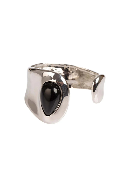 Bold Cuff Bracelet with Black Teardrop Stone Accent