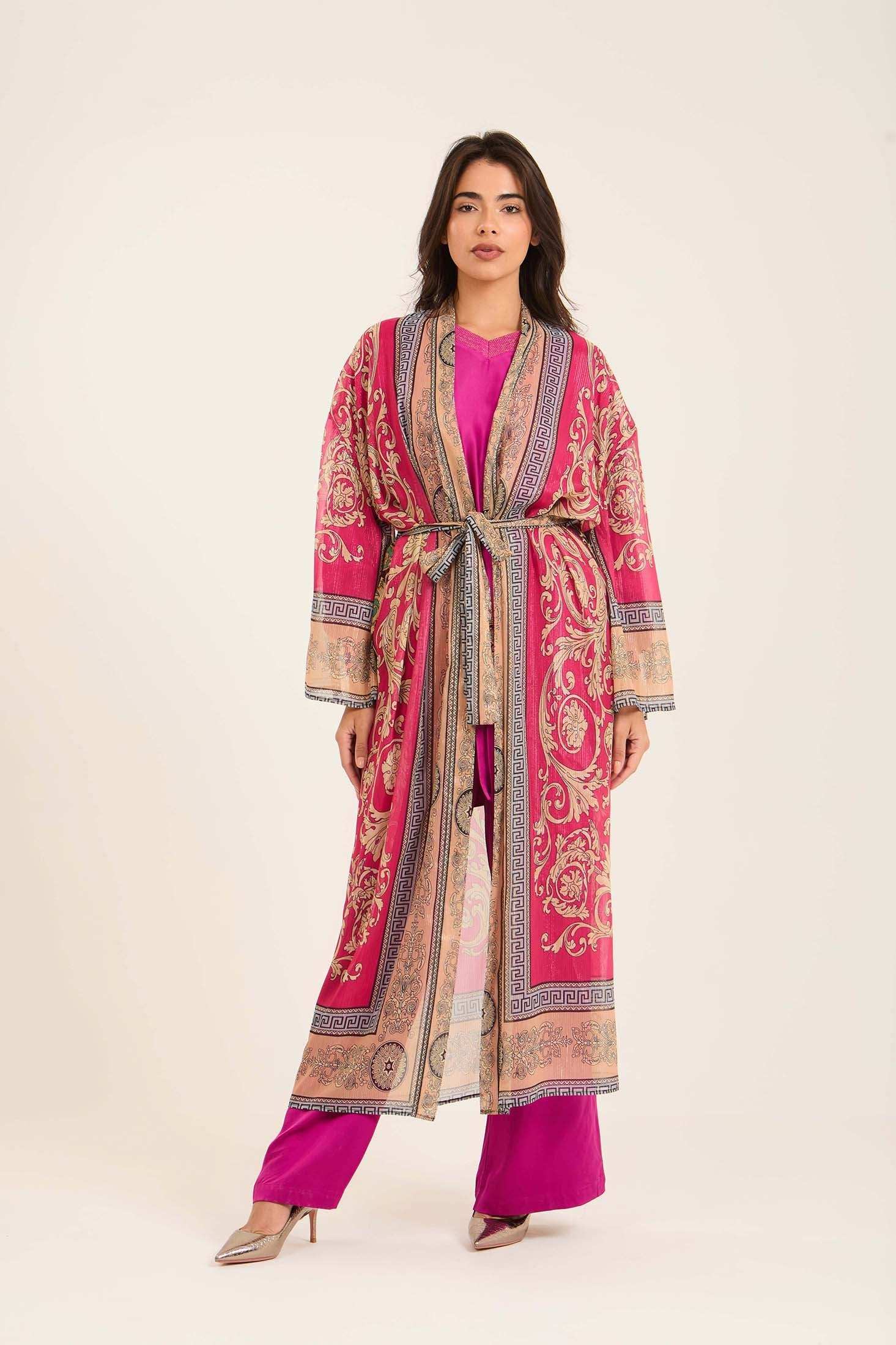 Multi-Patterns Lace-Up Long Kimono