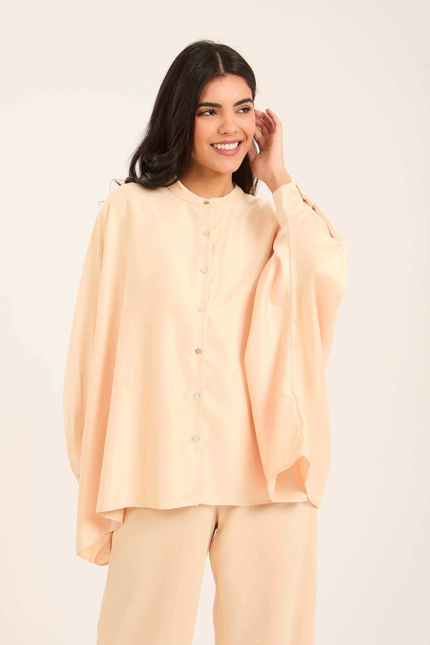 Women Regular Fit Blouse + Pant Set - Beige
