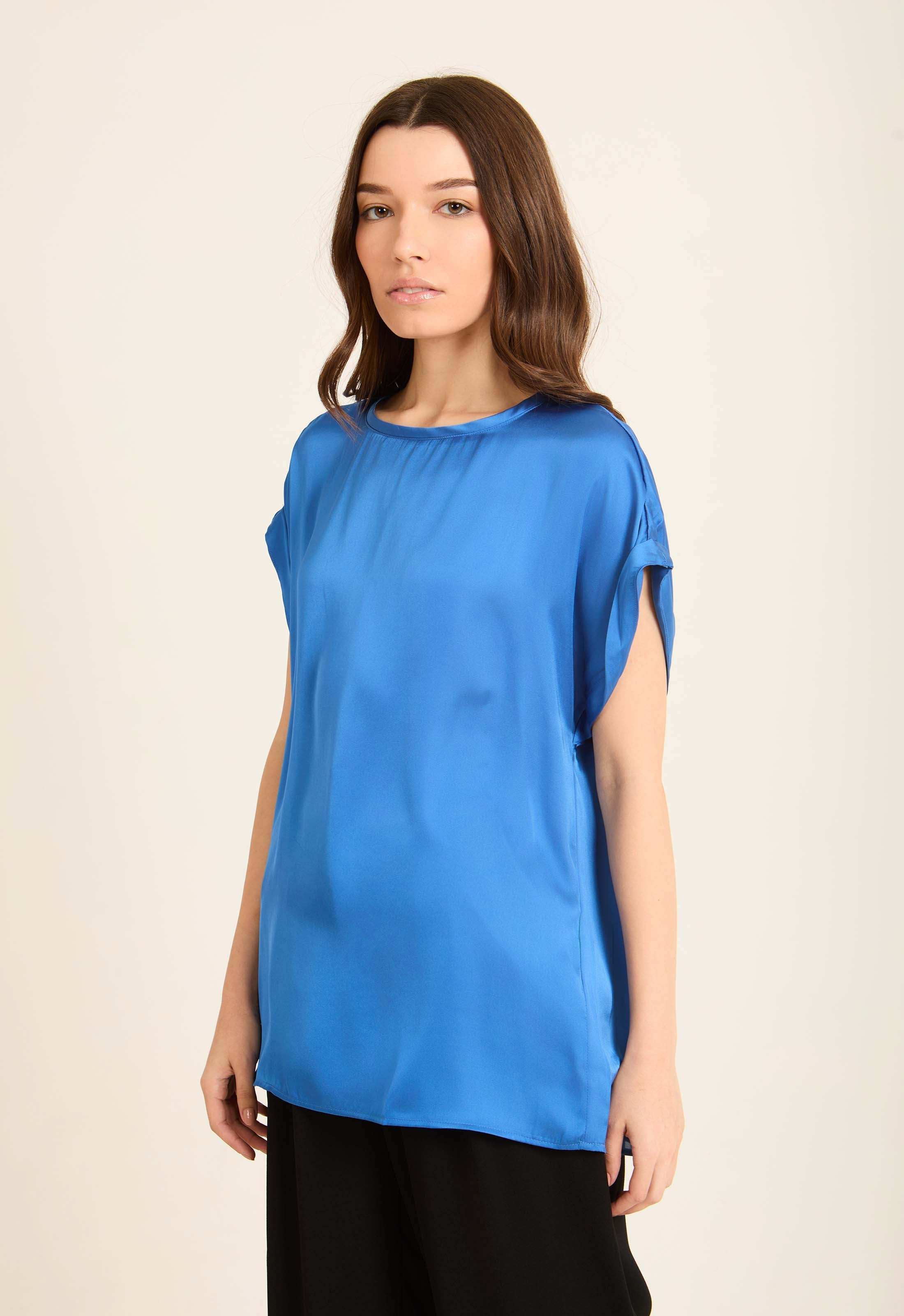 Roll-Up Short Sleeves Satin Top