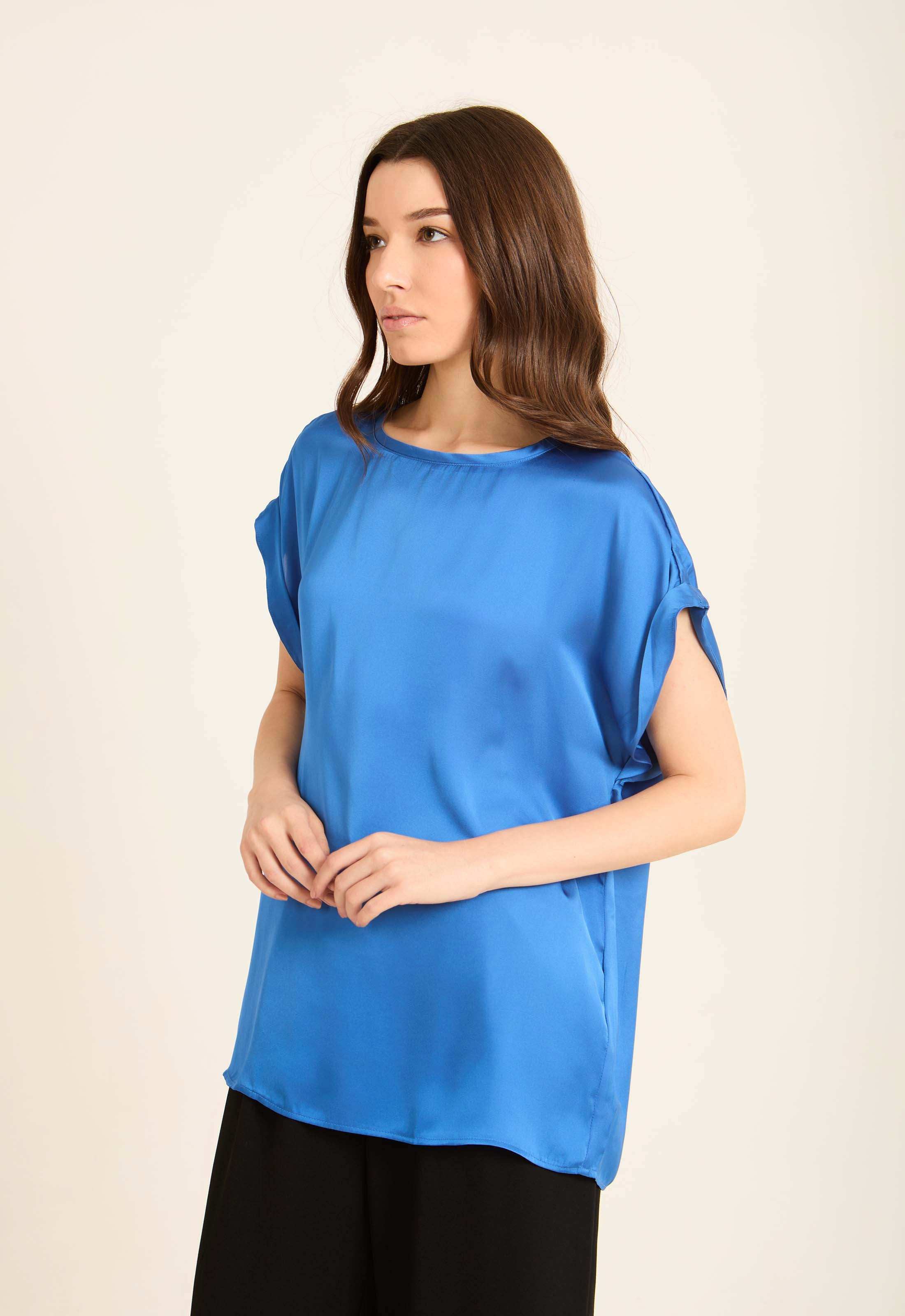 Roll-Up Short Sleeves Satin Top