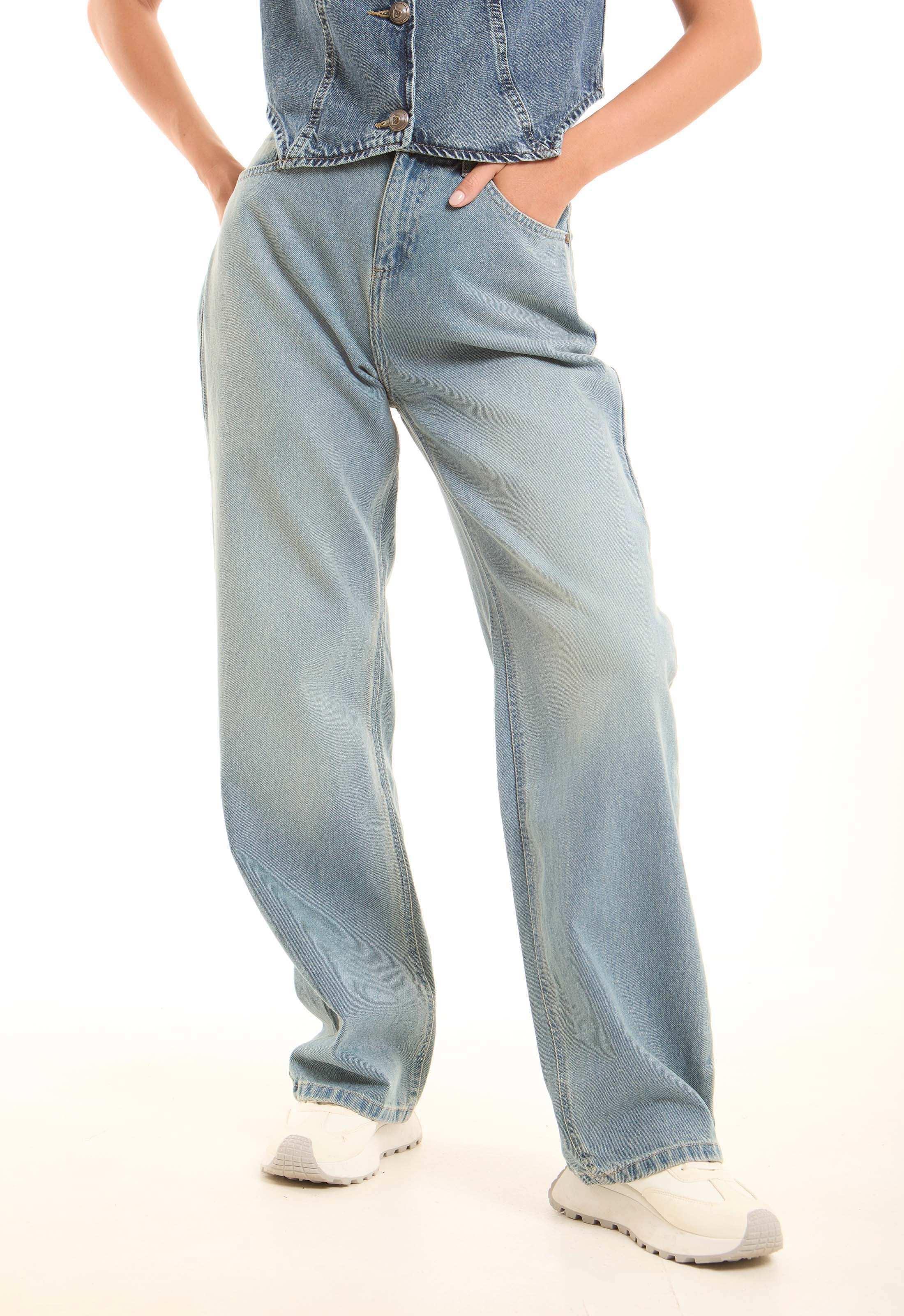 Washed Blue Straight-Leg Denim