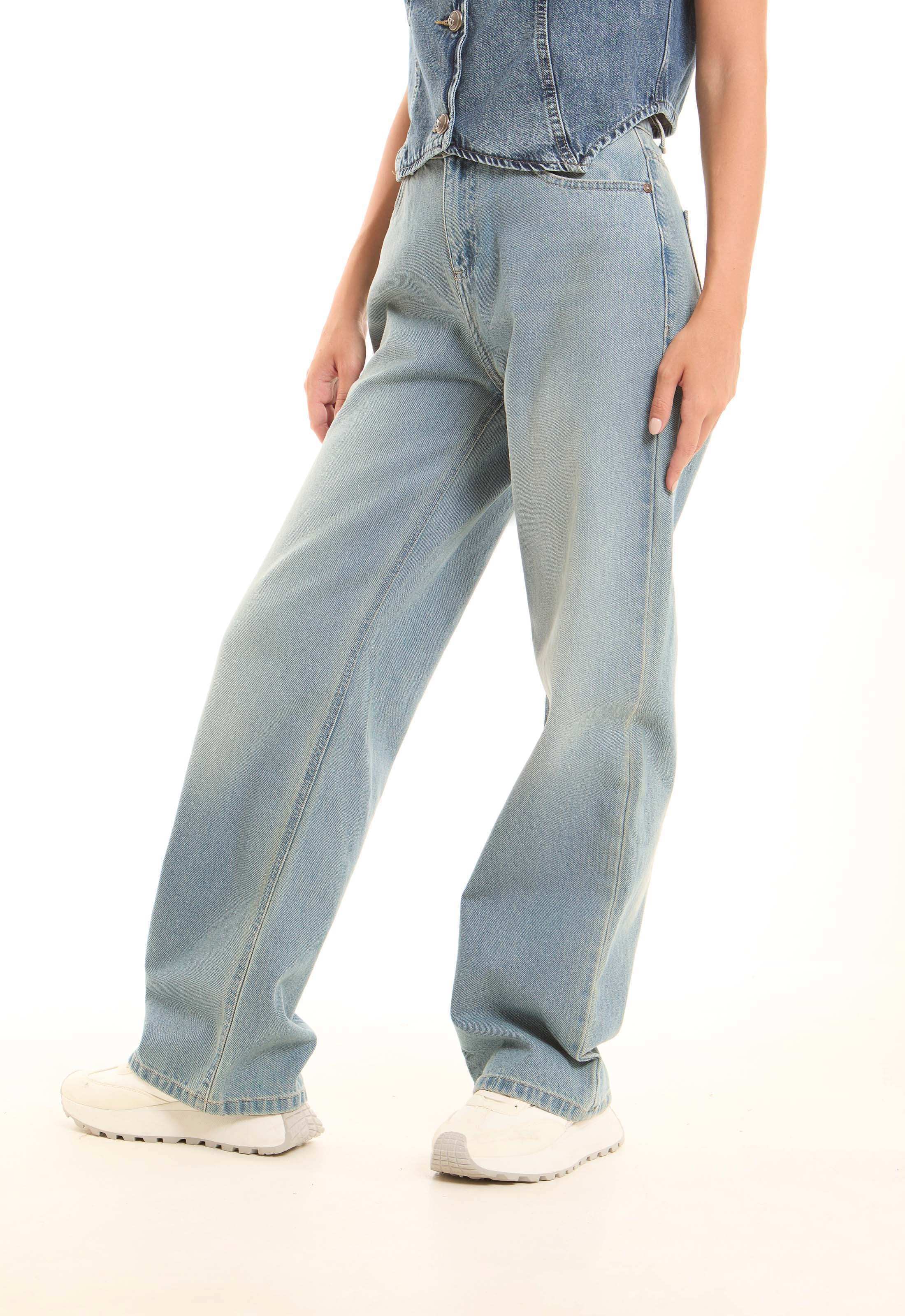 Washed Blue Straight-Leg Denim
