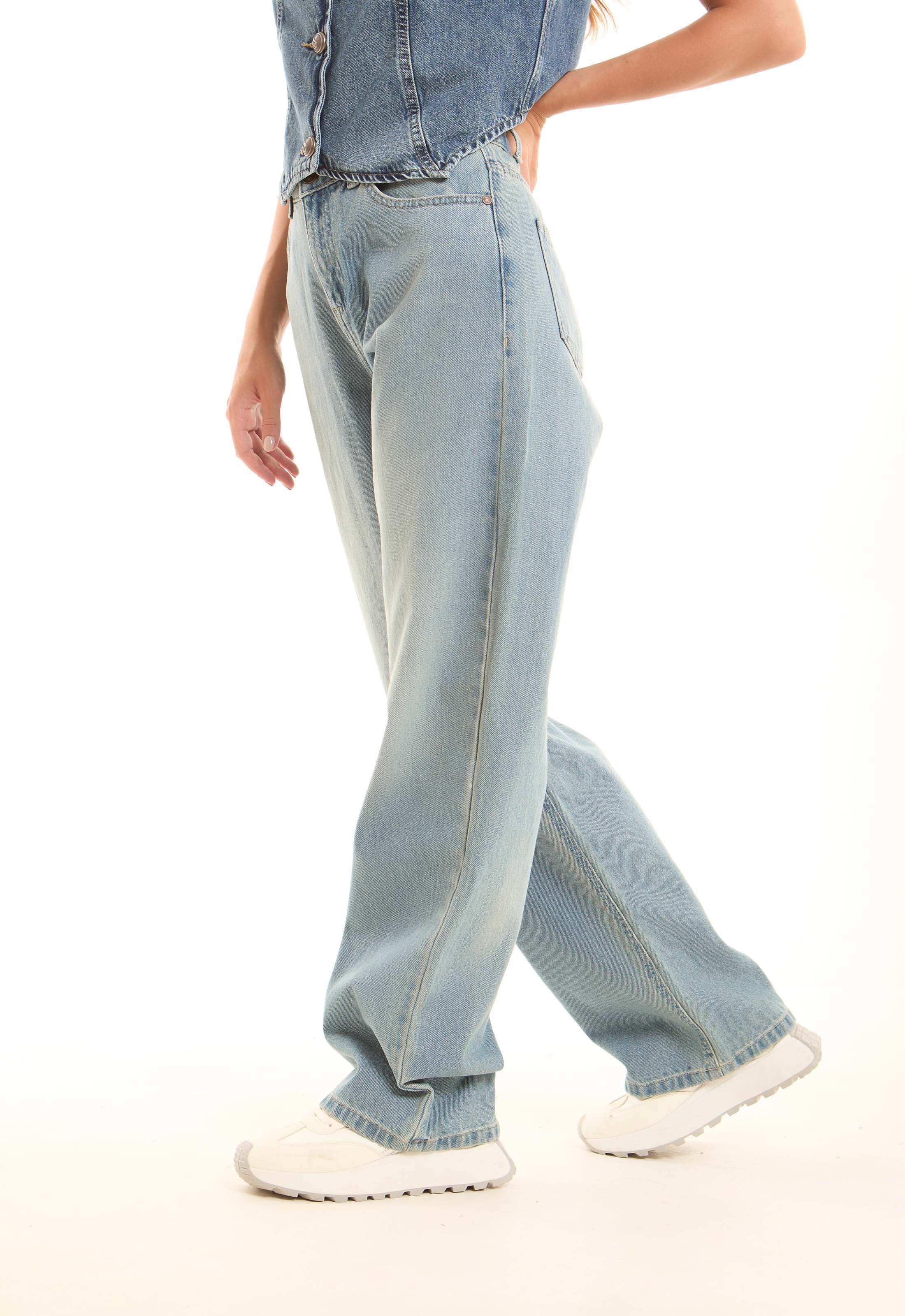 Washed Blue Straight-Leg Denim