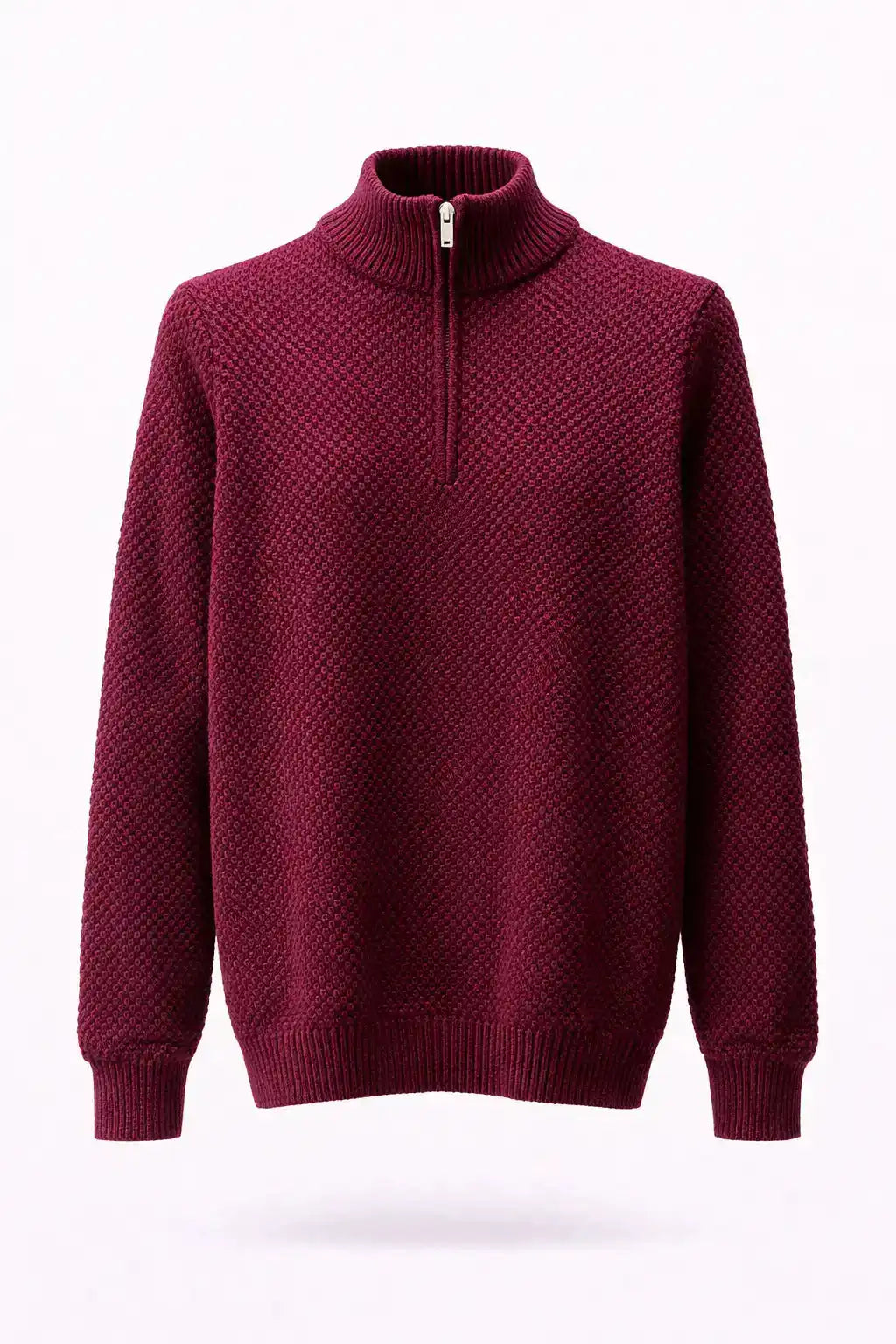 Zipped Stand Collar Knitted Winter Sweater