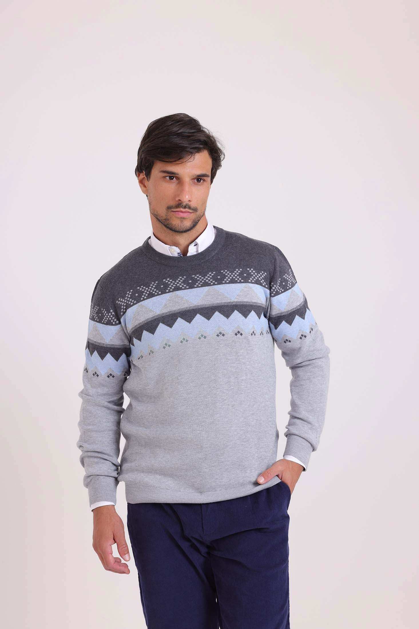 Geometric Pattern Crew Neck Elegant Pullover