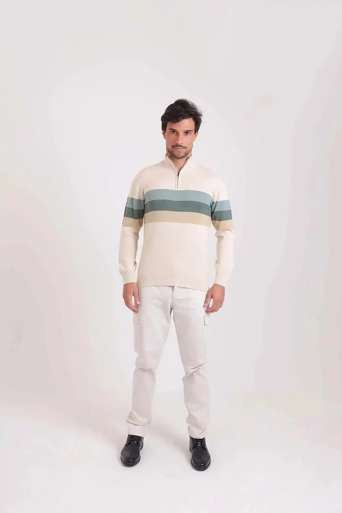 Zipped Neck Sweater with 3 Stripes
