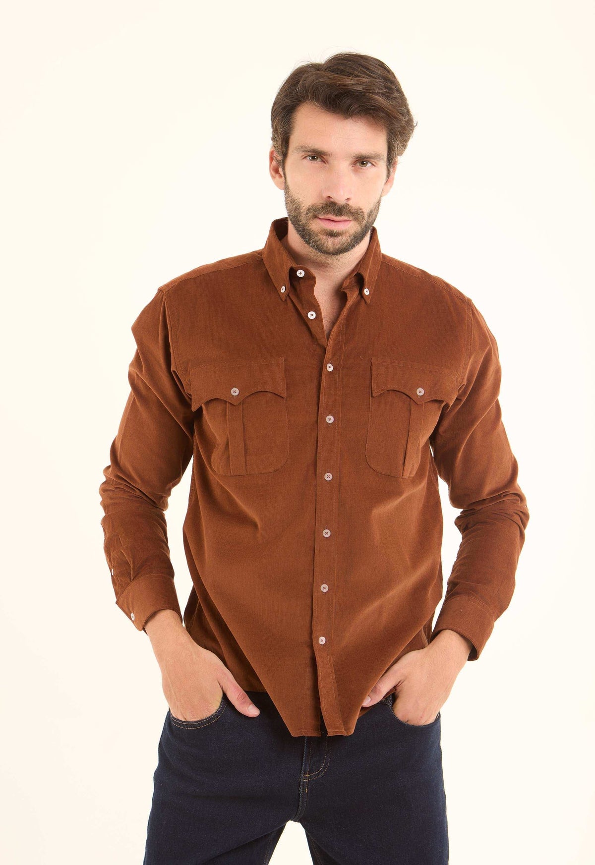 Casual Ribbed Long Sleeves Shirt with Pockets