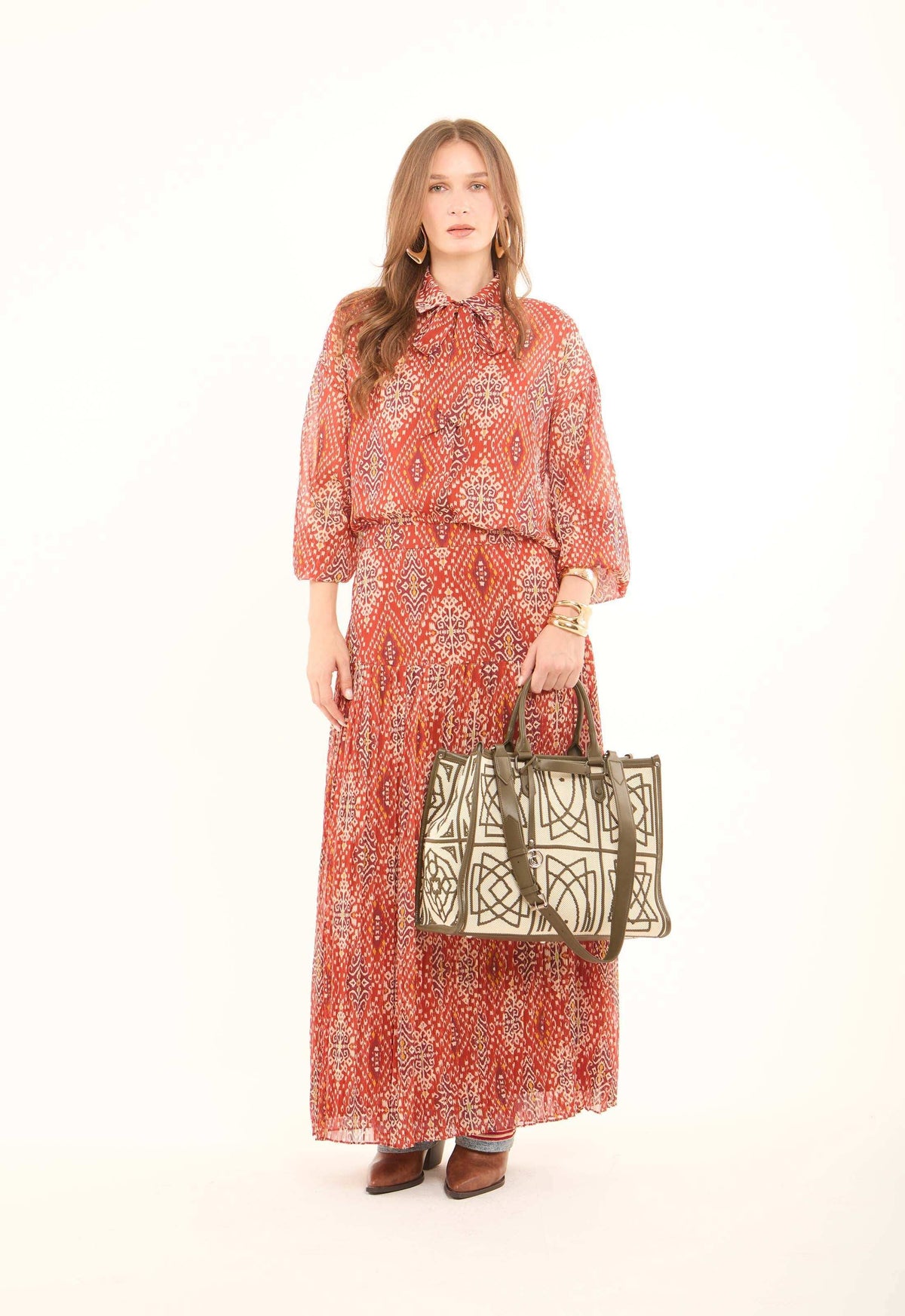 Printed Tie-Neck Blouse