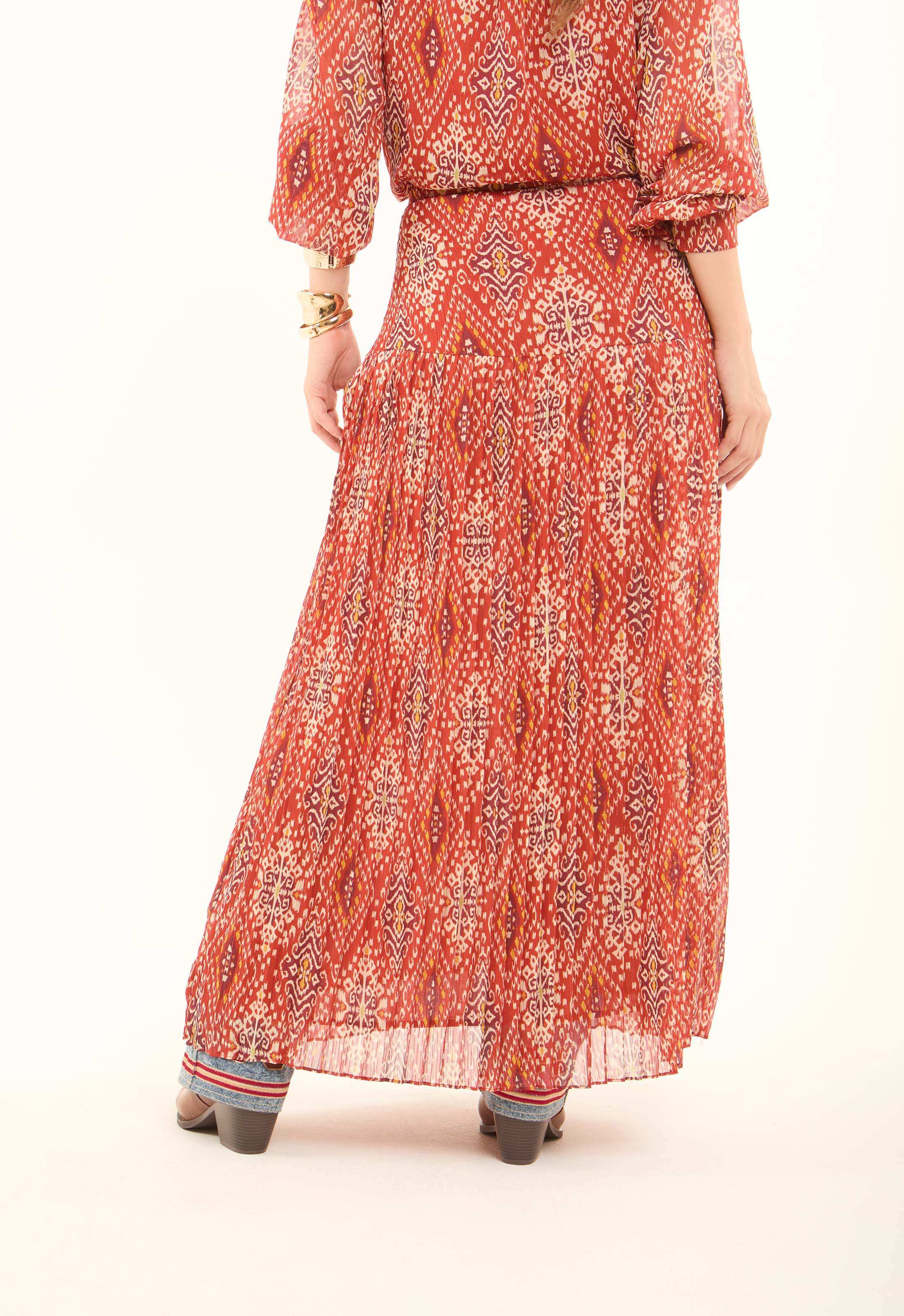 Patterned Chiffon Zipped Maxi Skirt