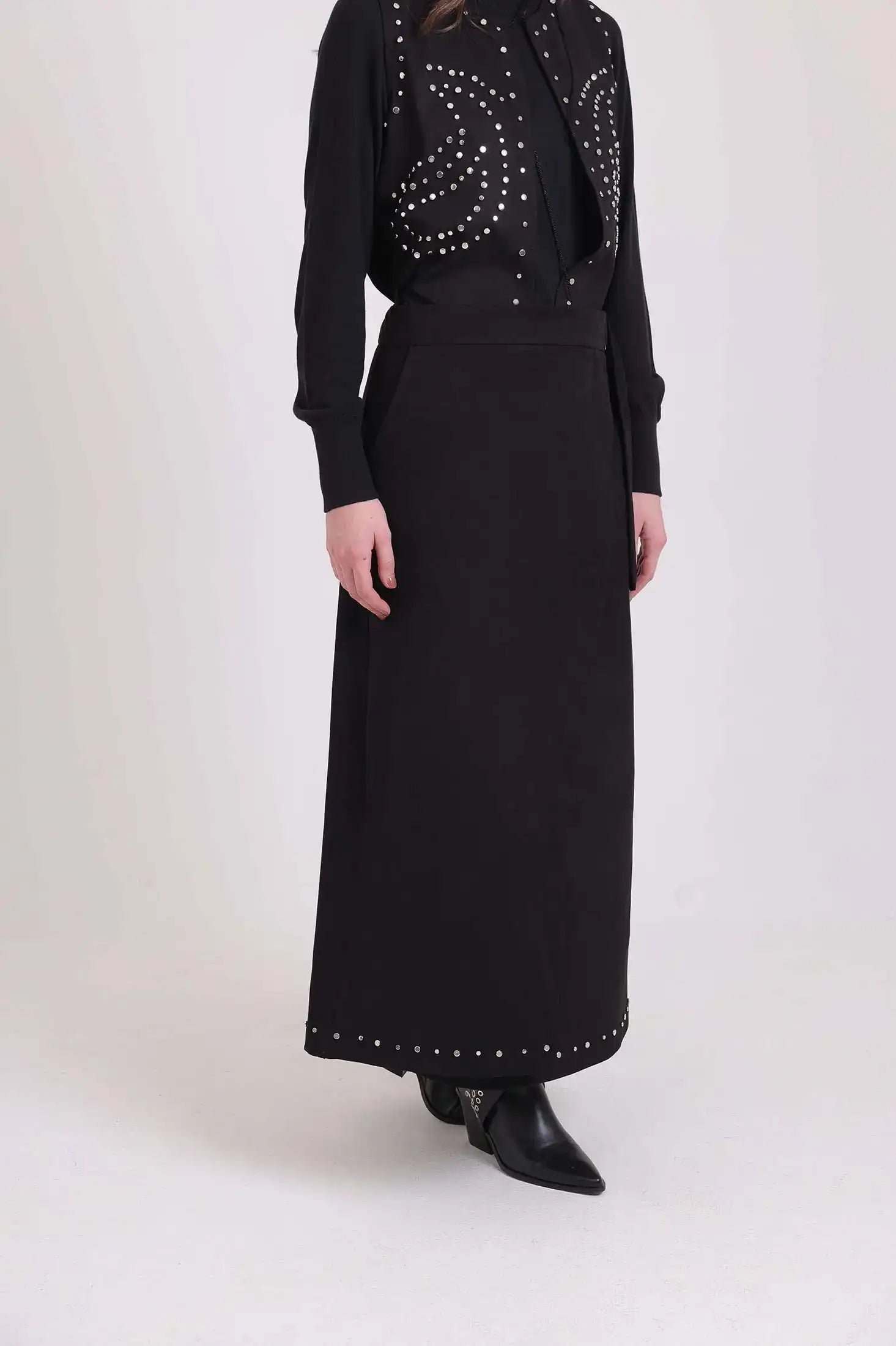 Comfy A-Line Skirt with Metal Studs Trim