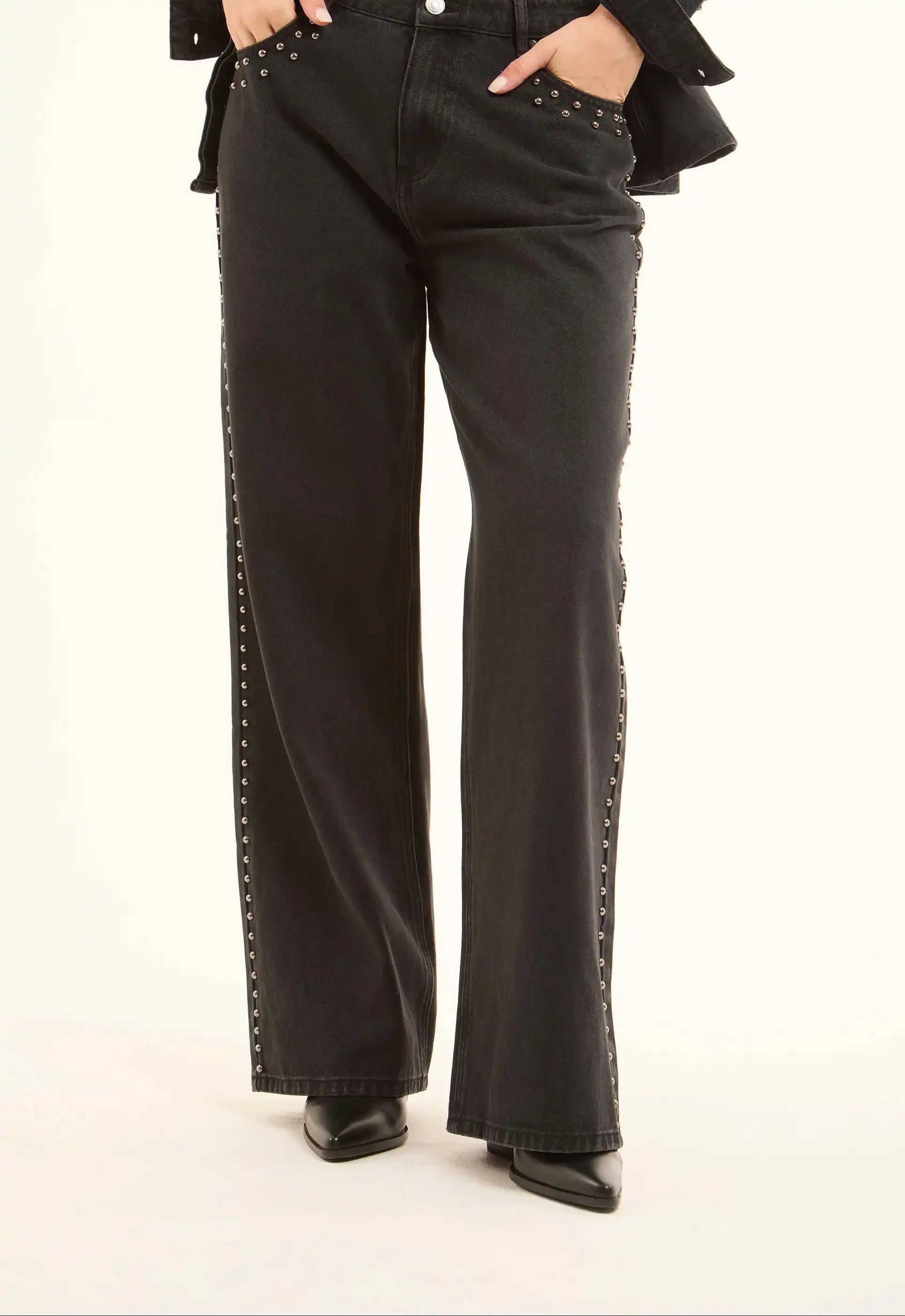 Studded-Side Wide-Leg Jeans