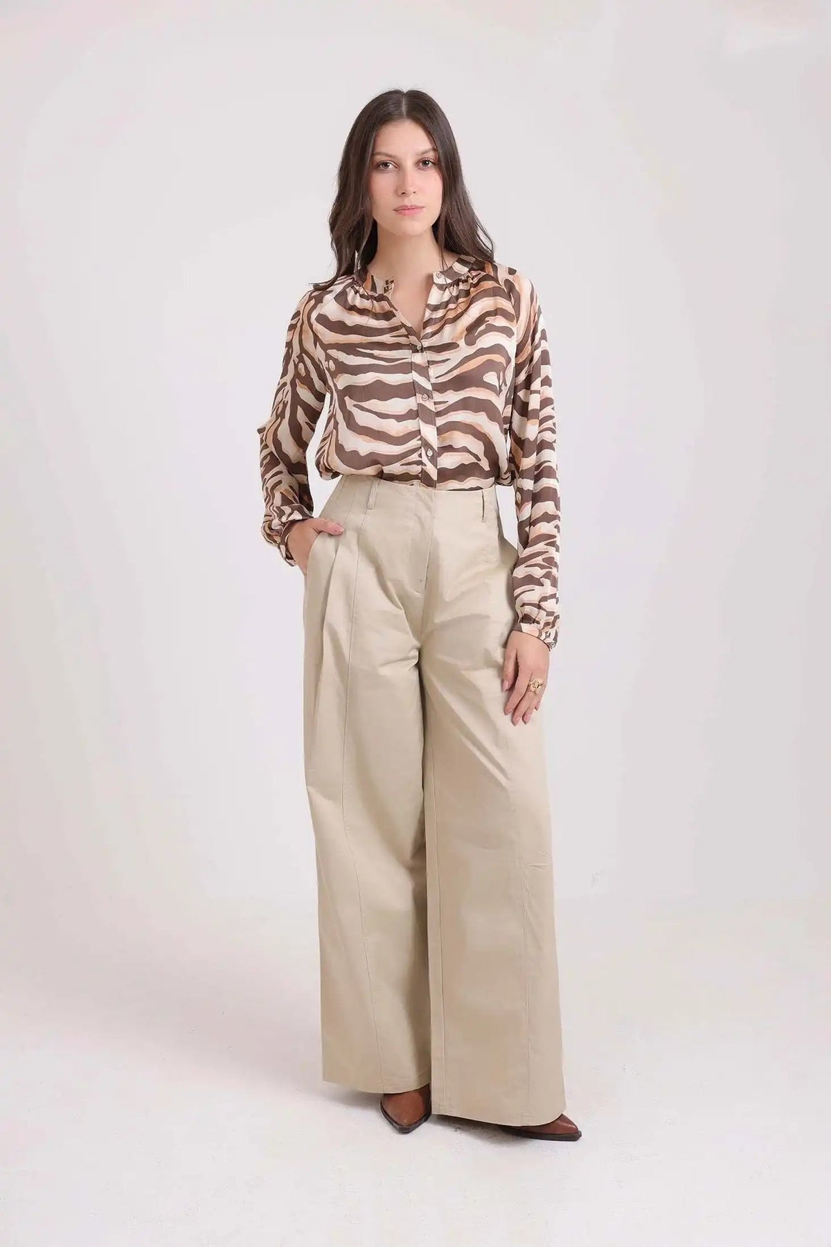 Long Sleeves Bi-Tone Zebra Shirt