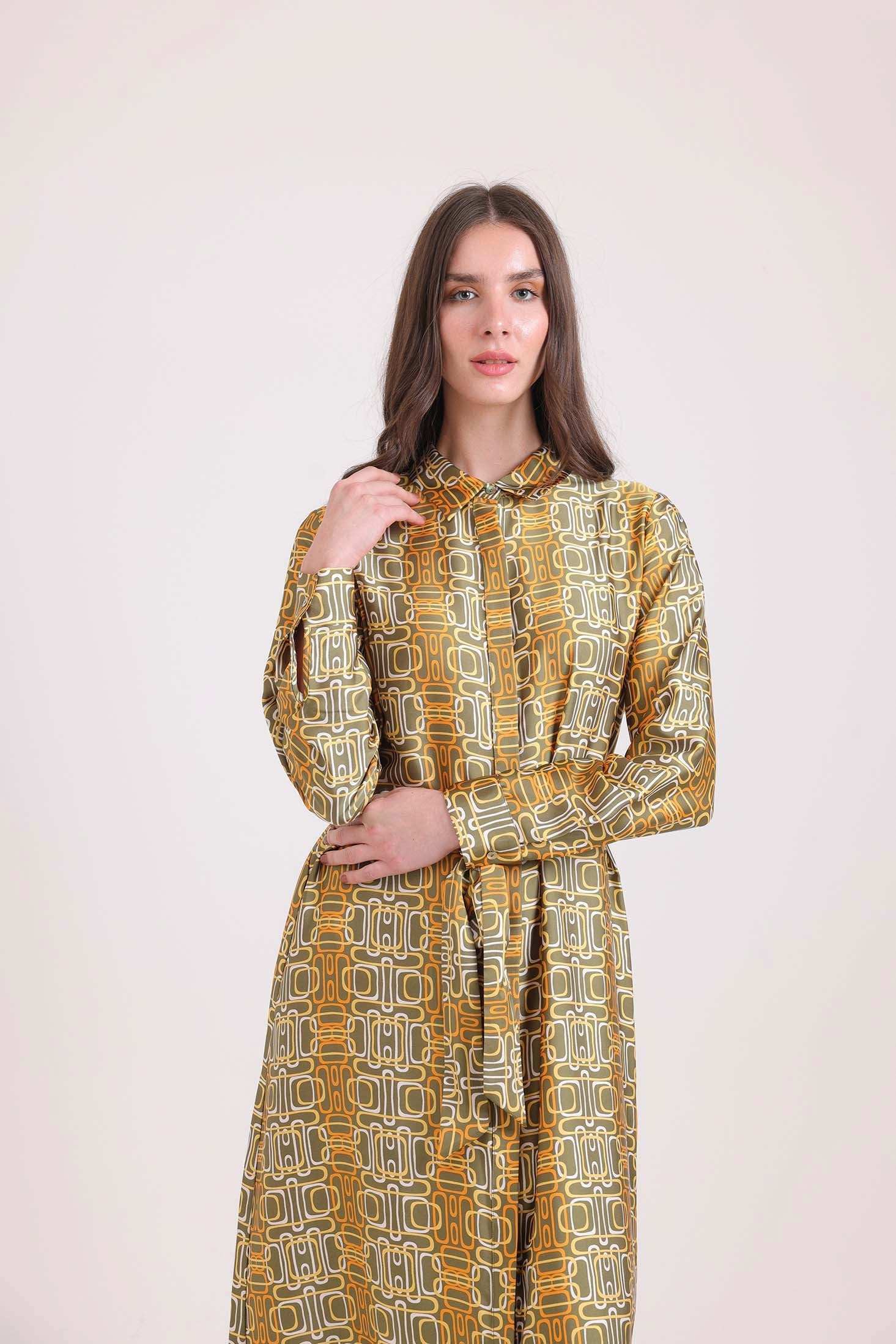 Patterned Long Sleeves Summer Maxi Dress