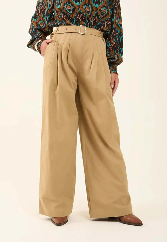 Pleated High-Waist Wide-Leg Pants