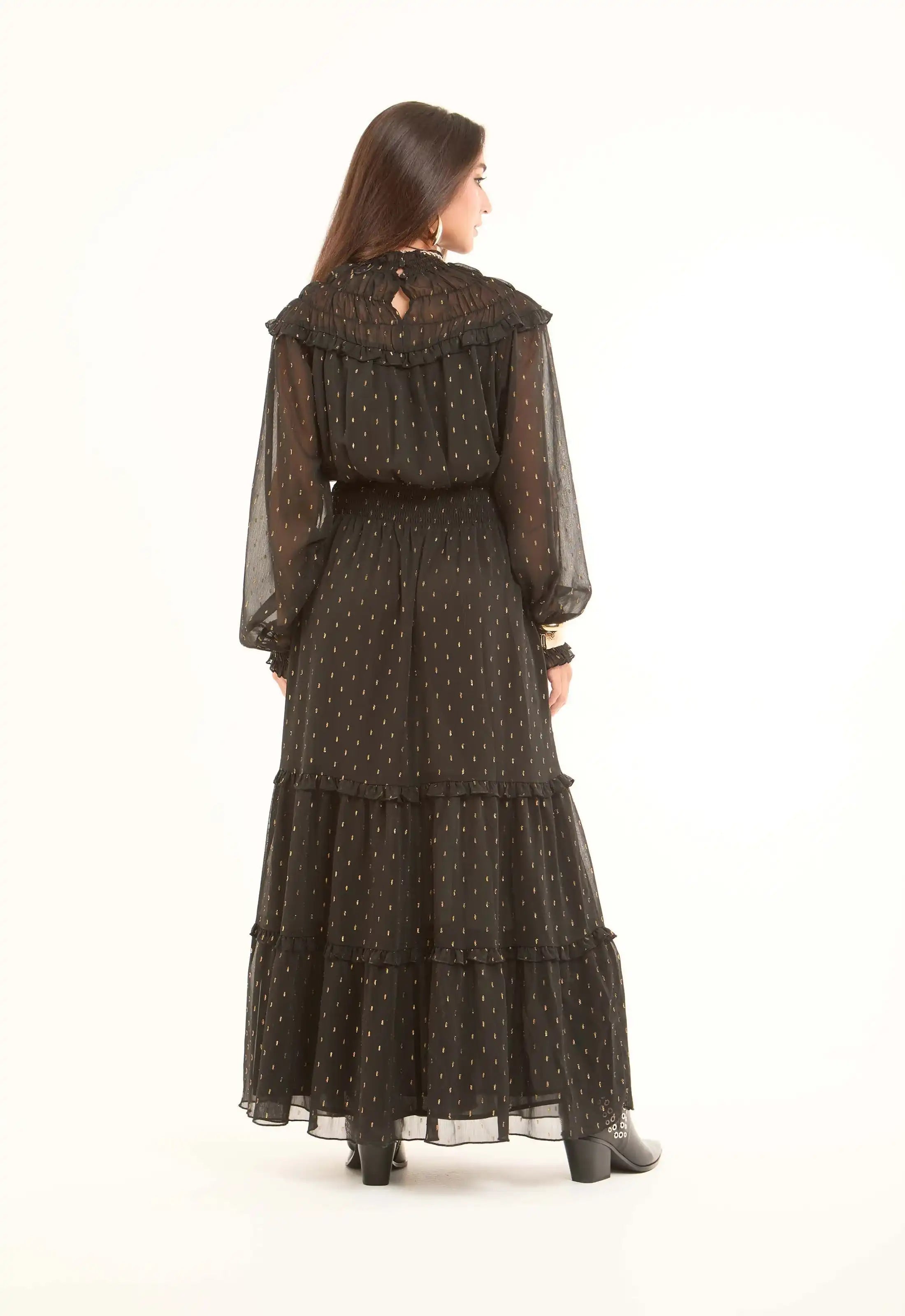 Sheer Shoulders & Sleeves Patterned Maxi Dress