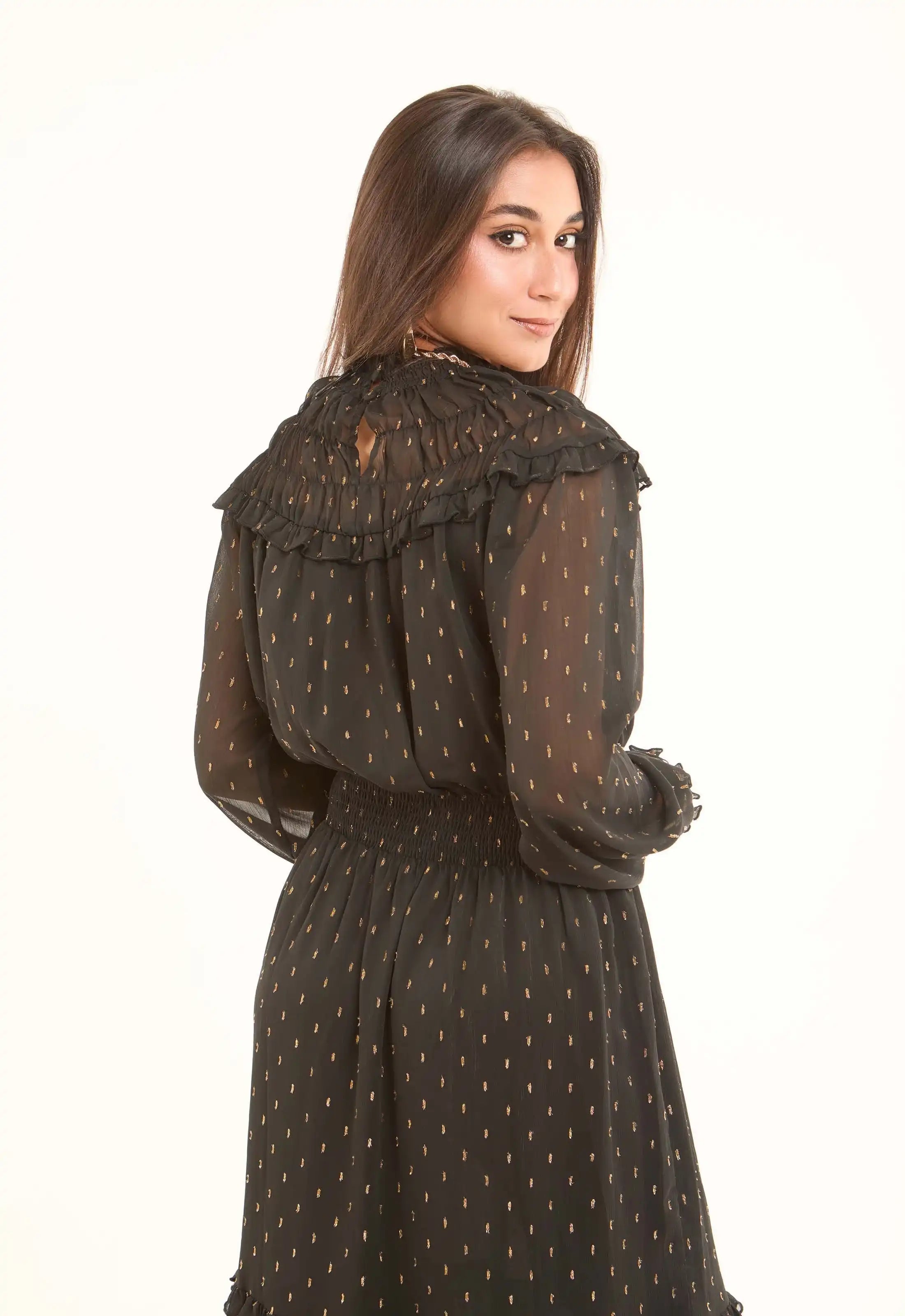 Sheer Shoulders & Sleeves Patterned Maxi Dress