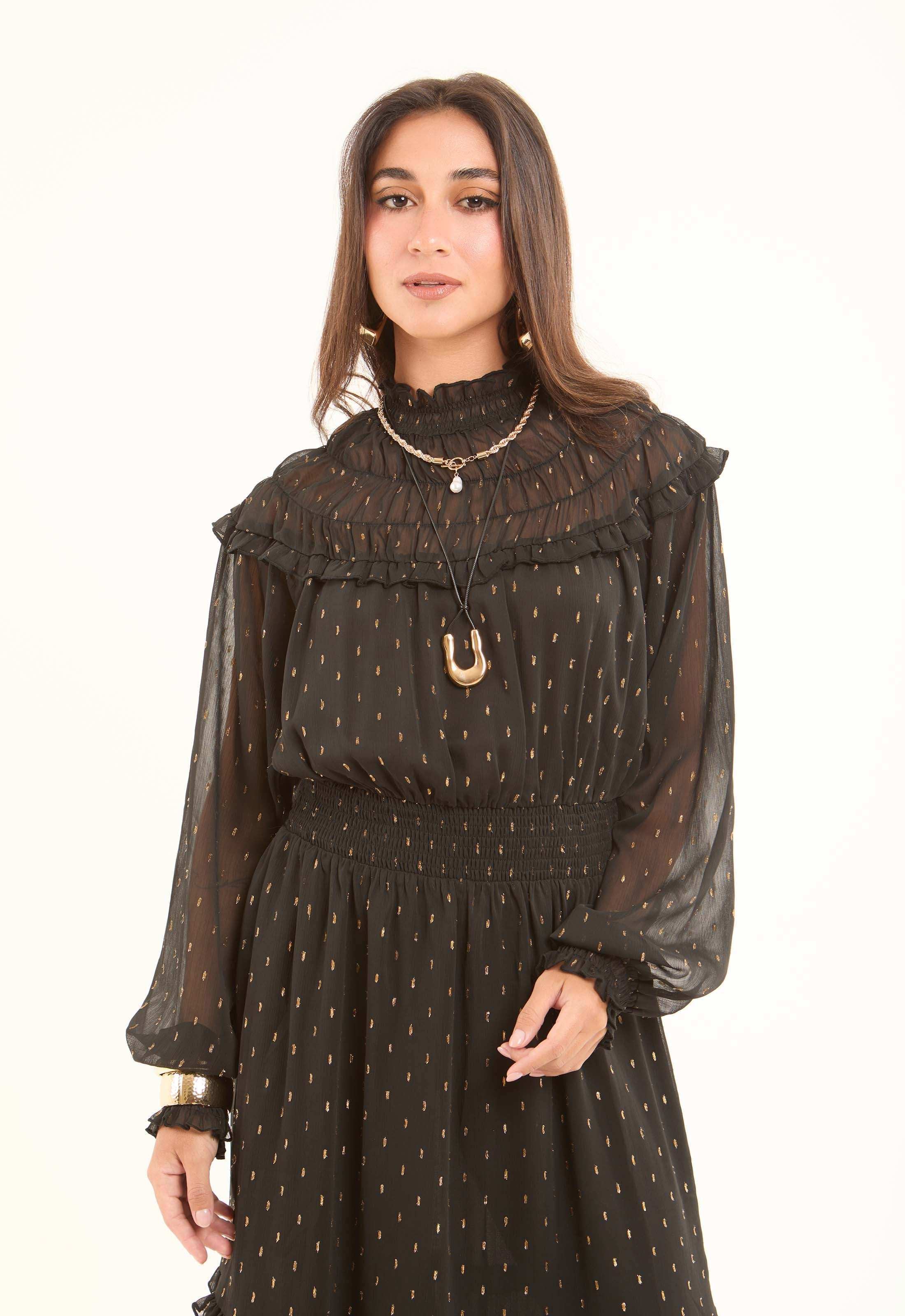 Sheer Shoulders & Sleeves Patterned Maxi Dress