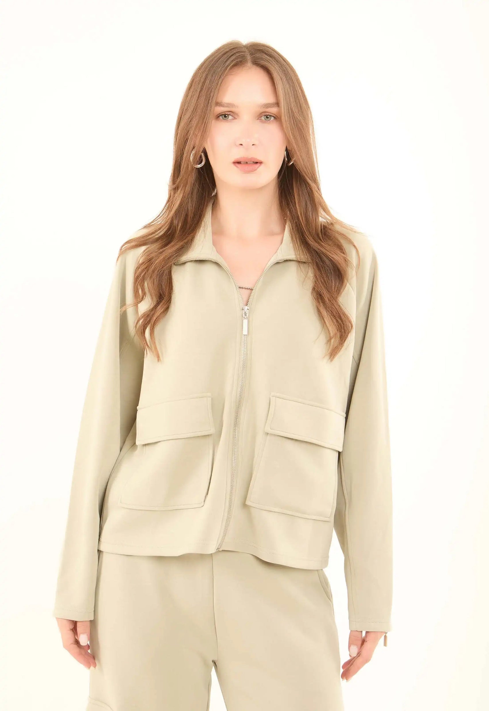 Solid Zip-Up Jacket with Front Pockets