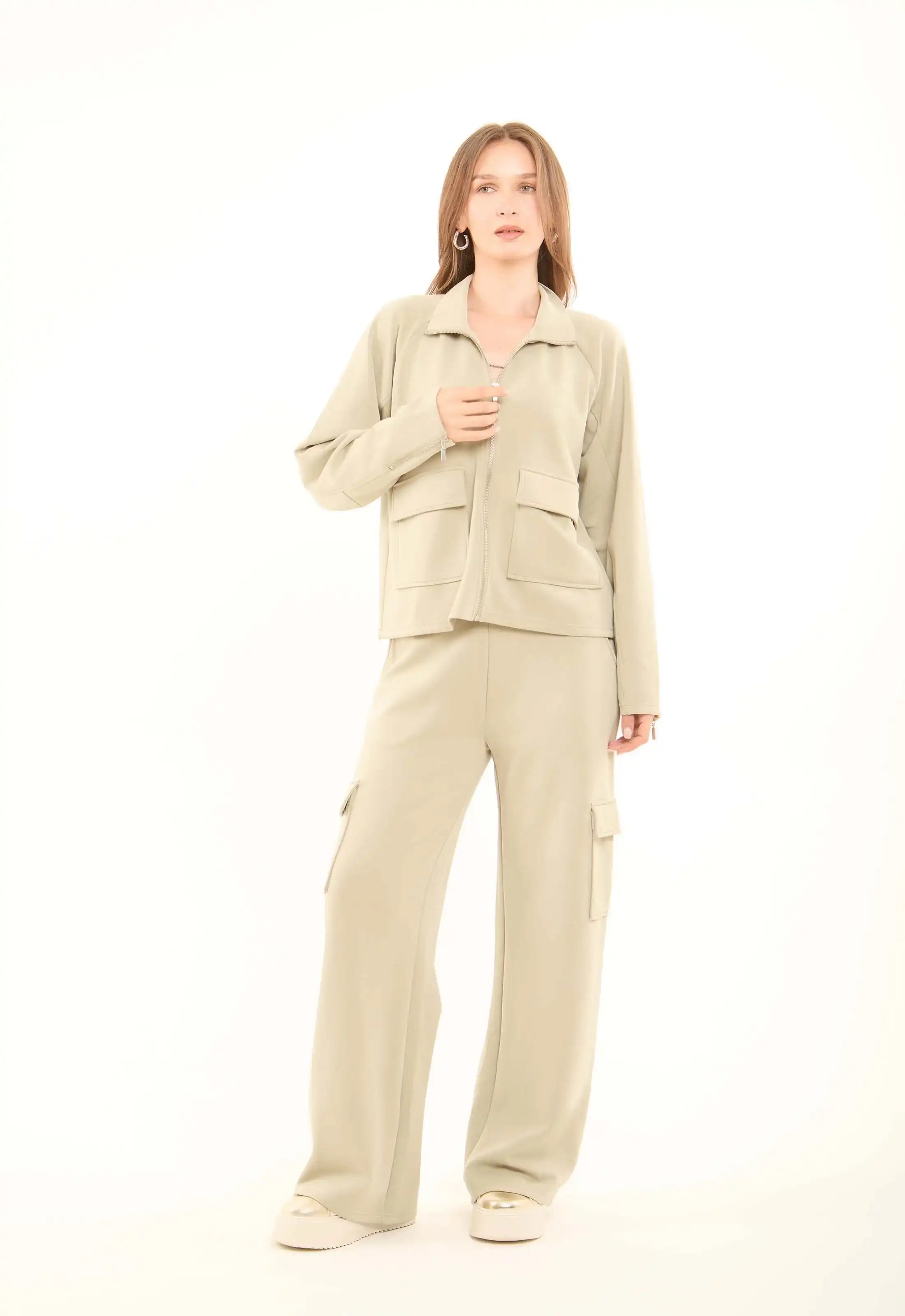 Solid Zip-Up Jacket with Front Pockets