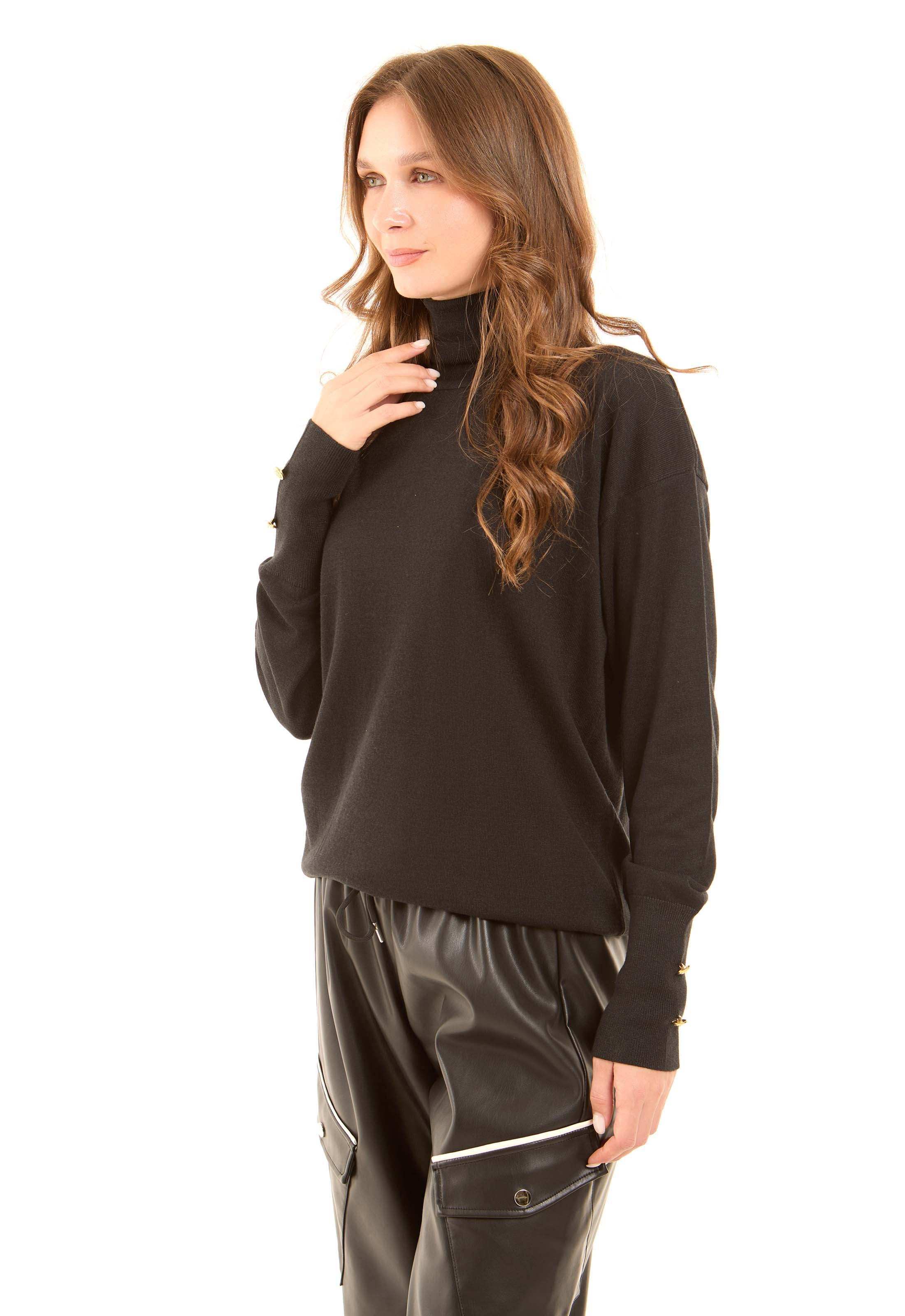 Long Sleeves with Decorative Buttons Solid Pullover