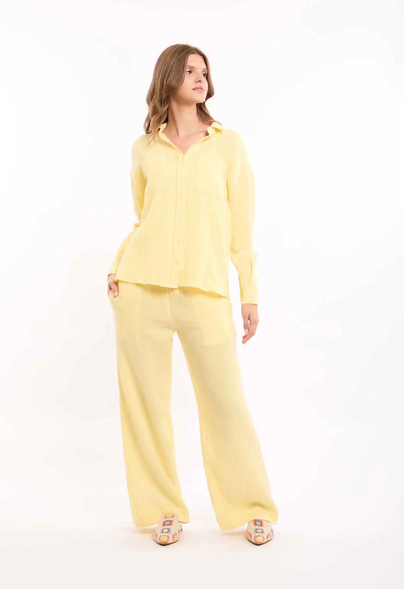 Textured Wide-Leg Pants
