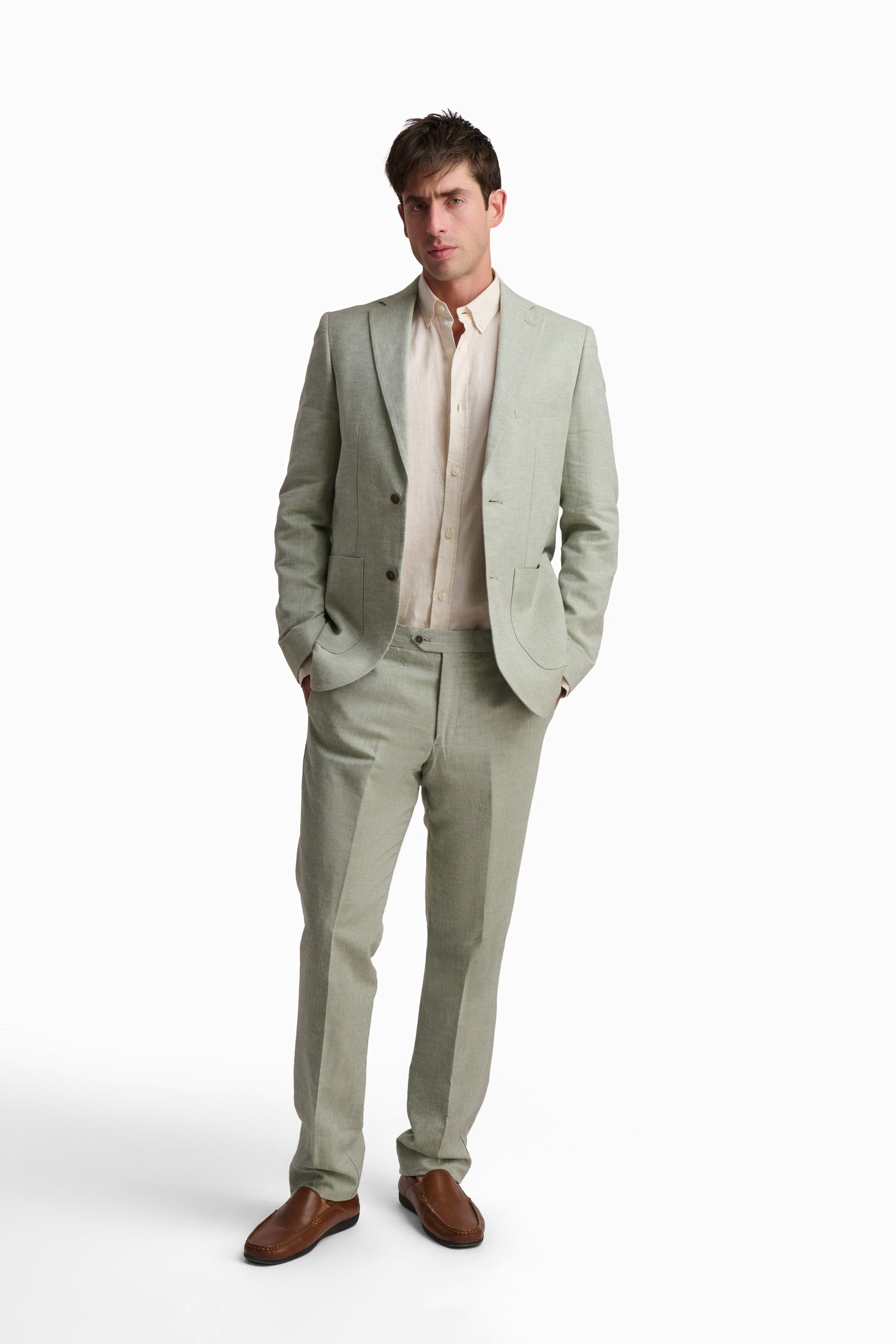 Sage Green Linen-Cotton Suit Pants