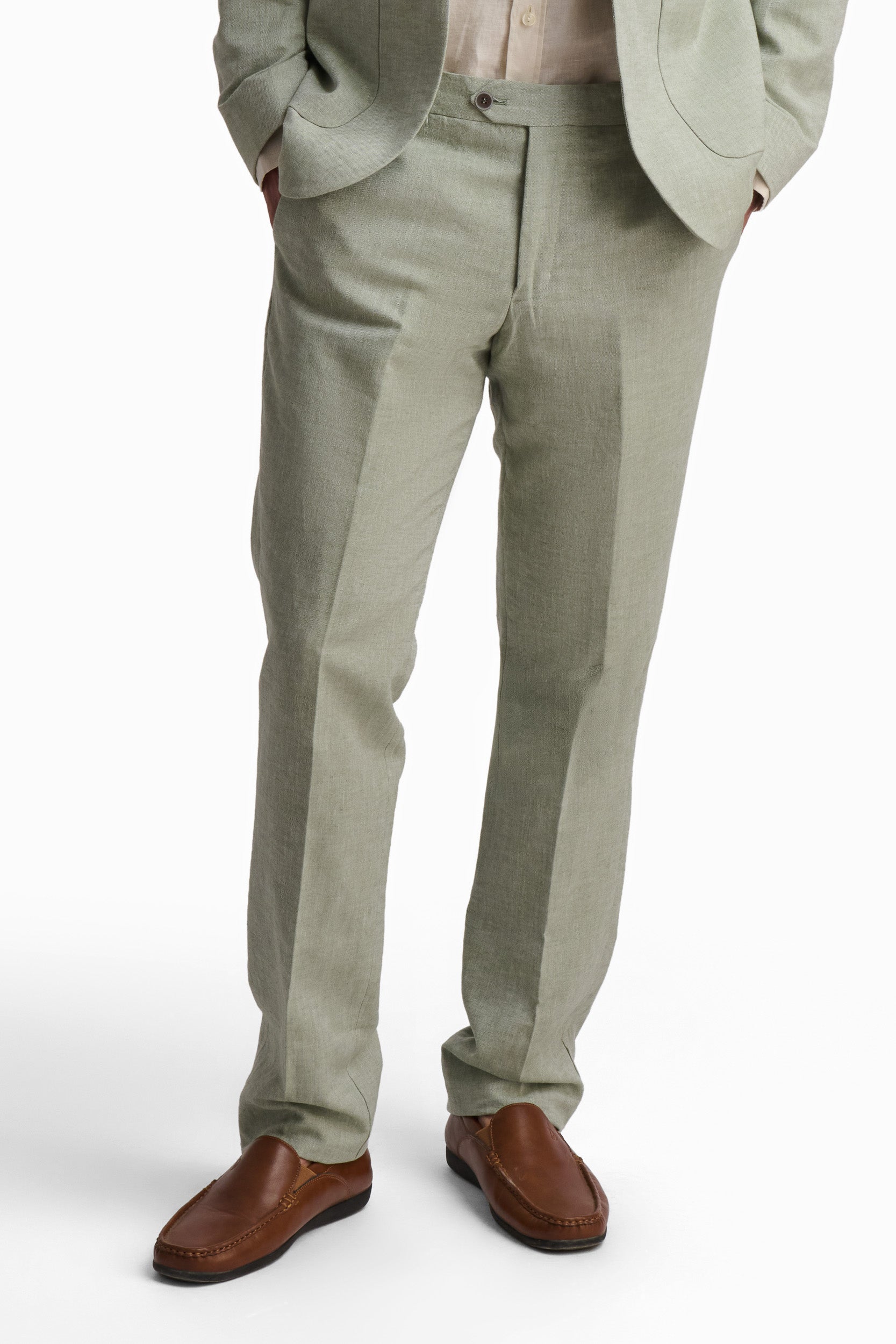 Sage Green Linen-Cotton Suit Pants