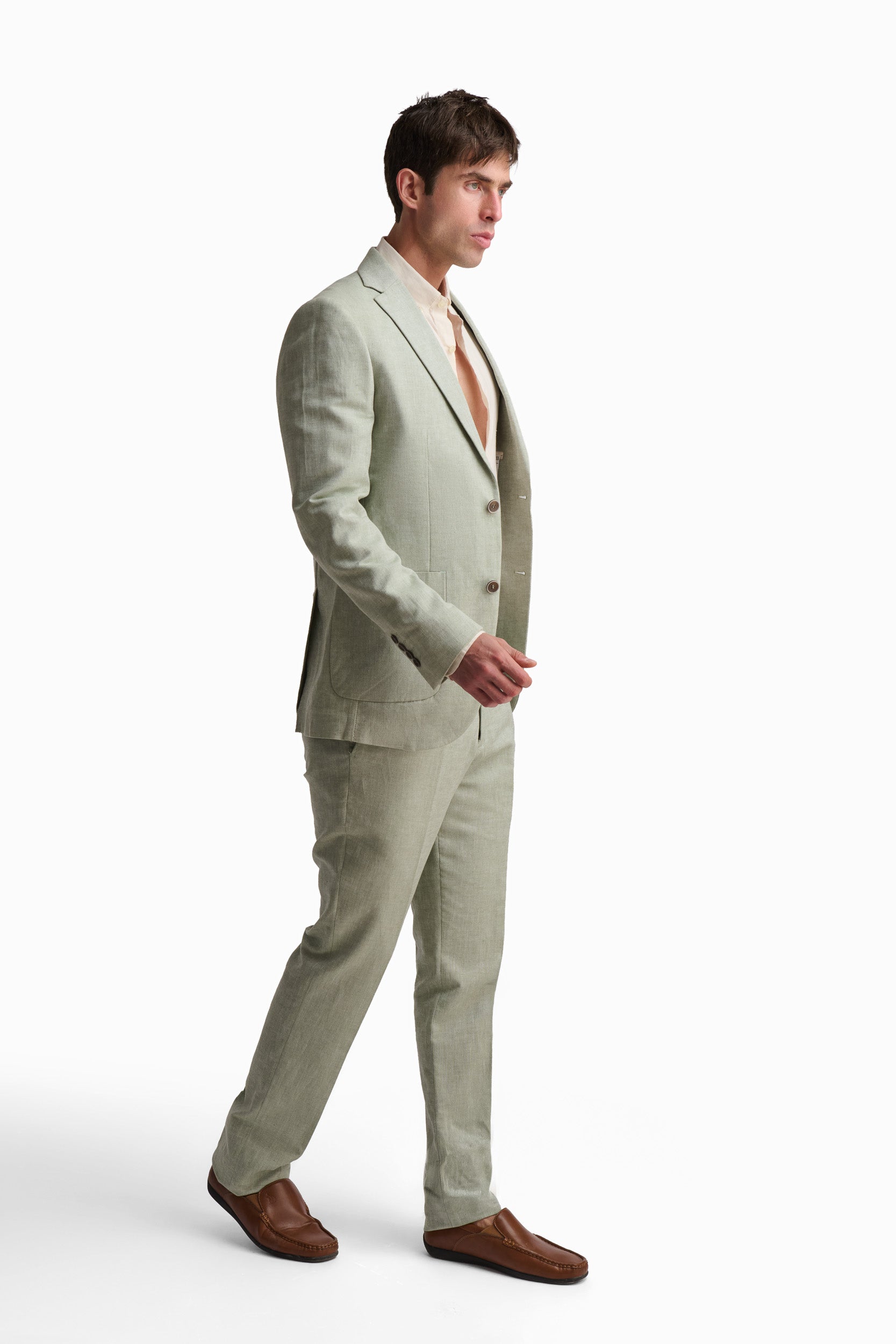 Sage Green Linen-Cotton Suit Pants