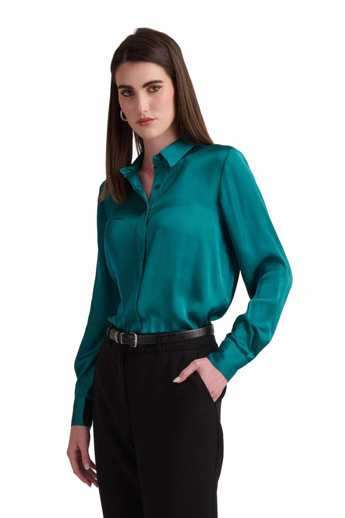 Satin Button-Down Shirt