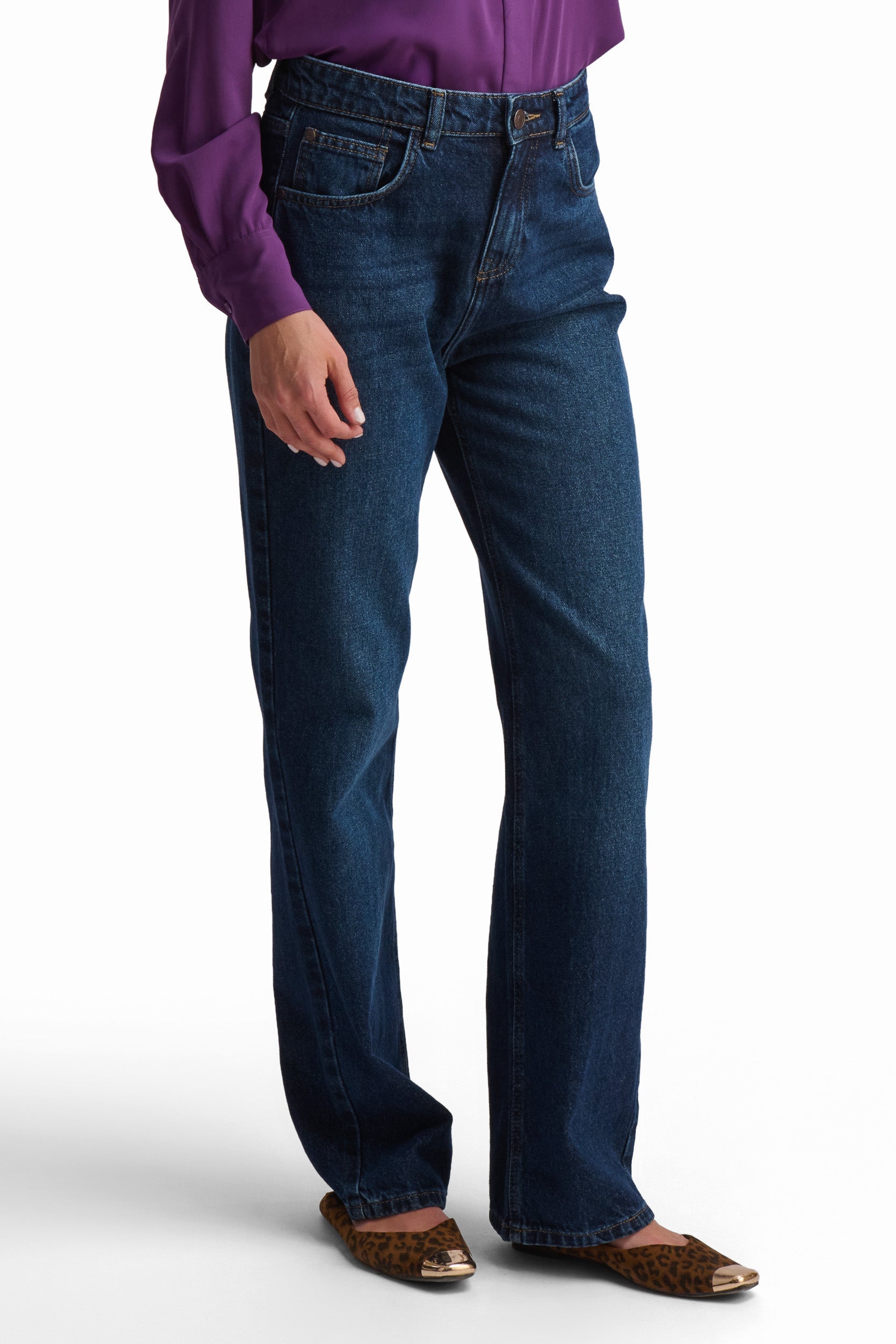 Dark Blue Wide-Leg Denim Jeans