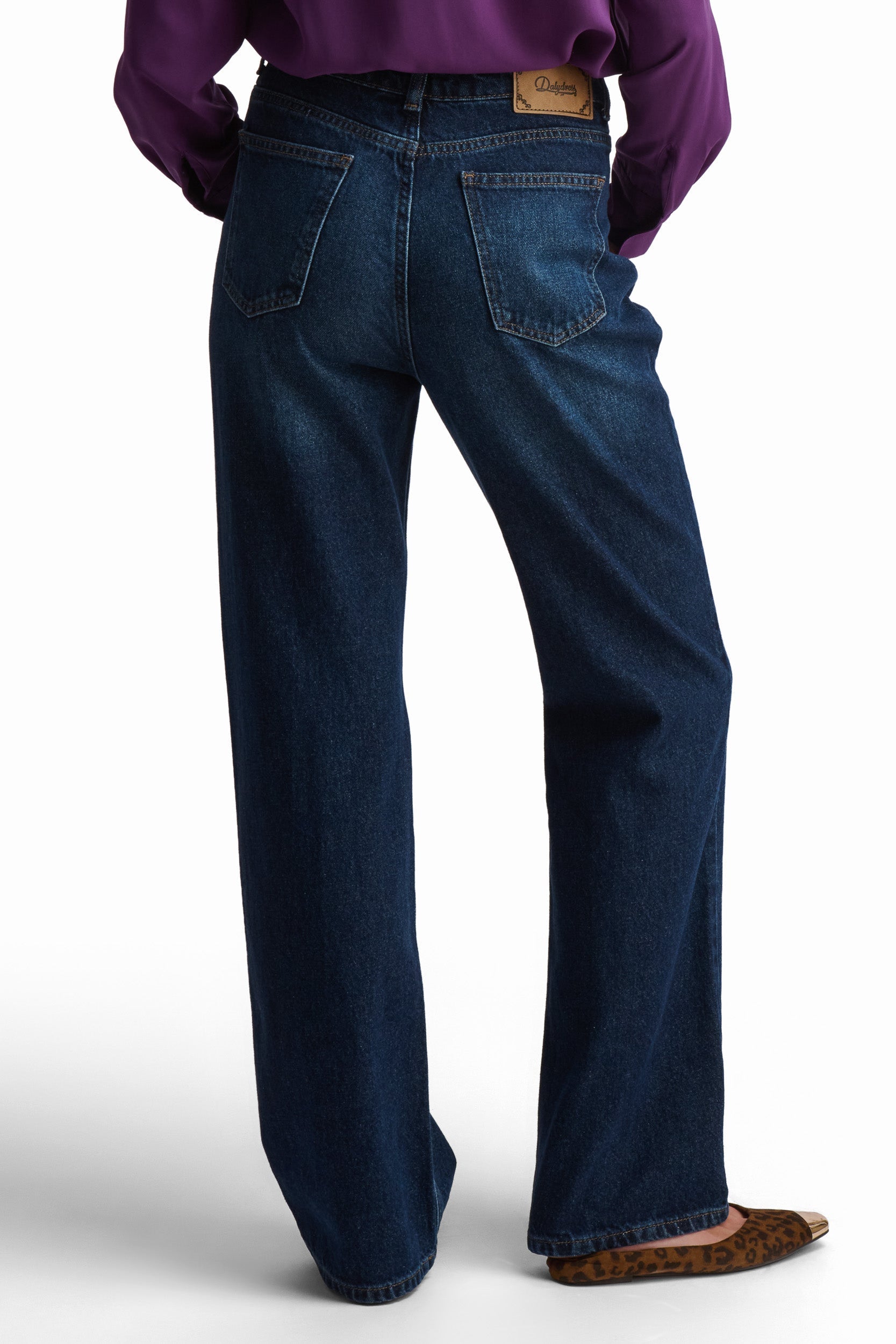 Dark Blue Wide-Leg Denim Jeans