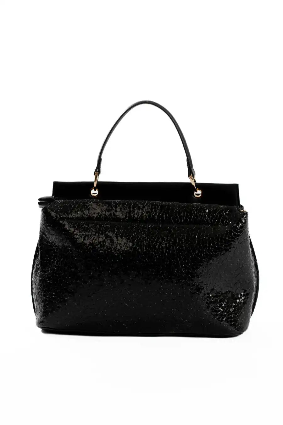Single Compartment Shiny Top-Handle Bag