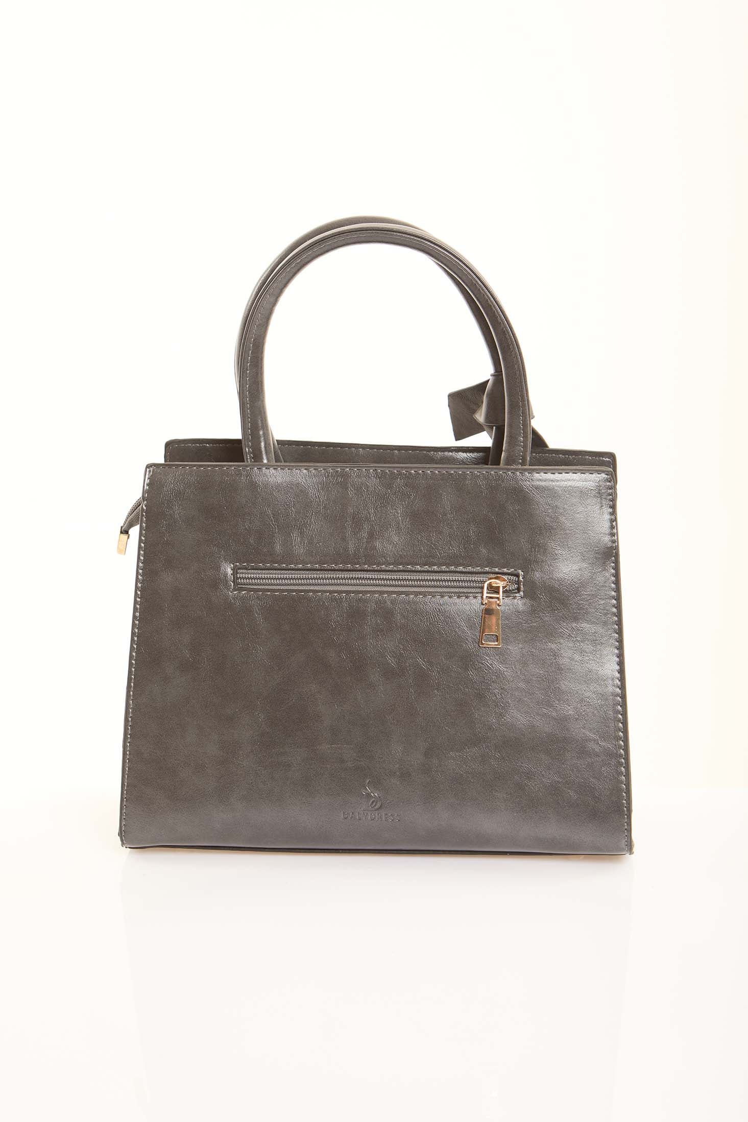 Steel Grey Textured Structured Handbag