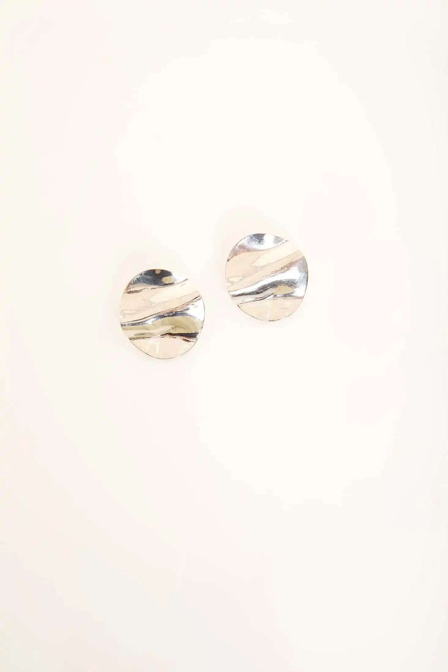 Silver Textured Round Stud Earrings